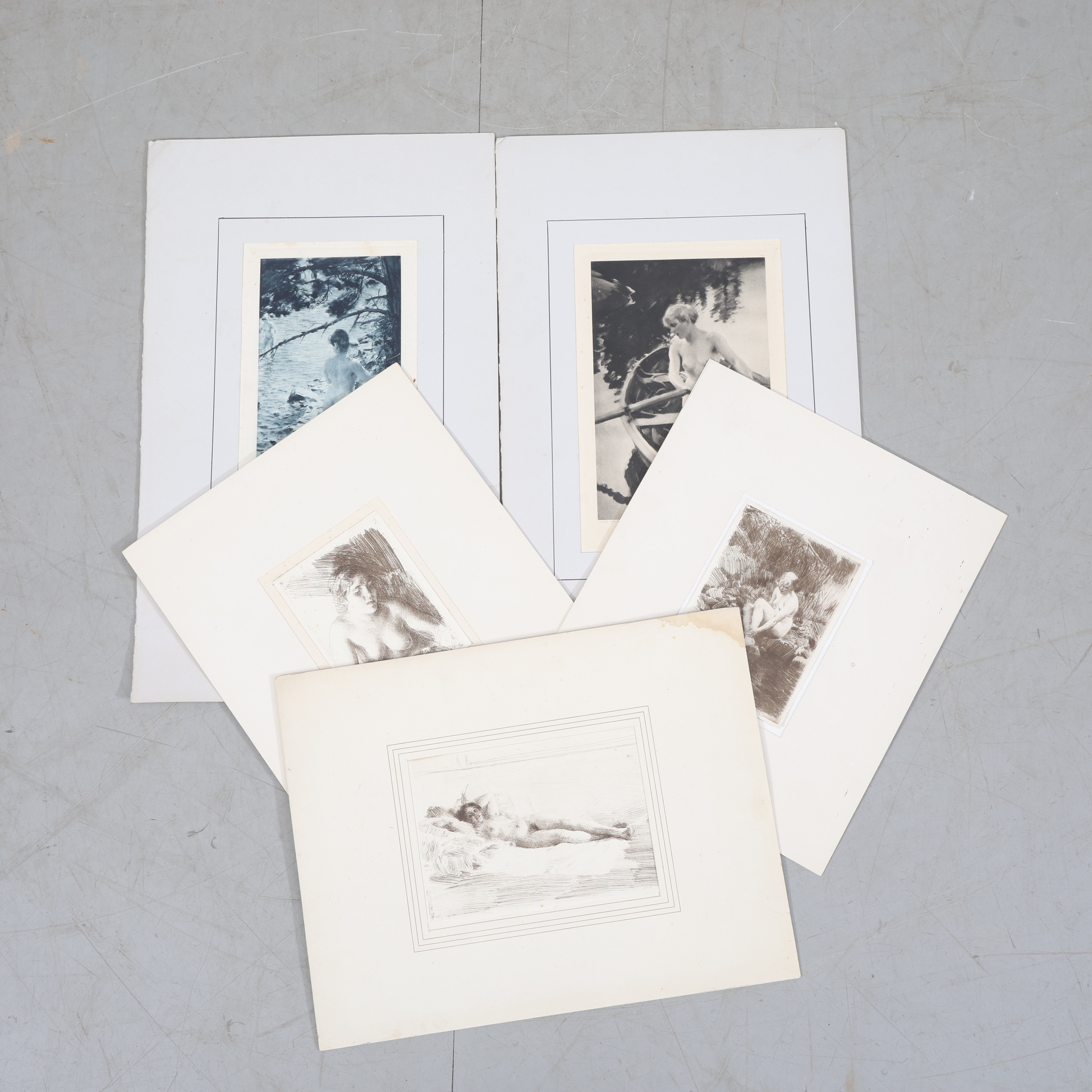 ANDERS ZORN. EFTER. Tryck, 5 delar, signerat i tryck, delvis daterade.