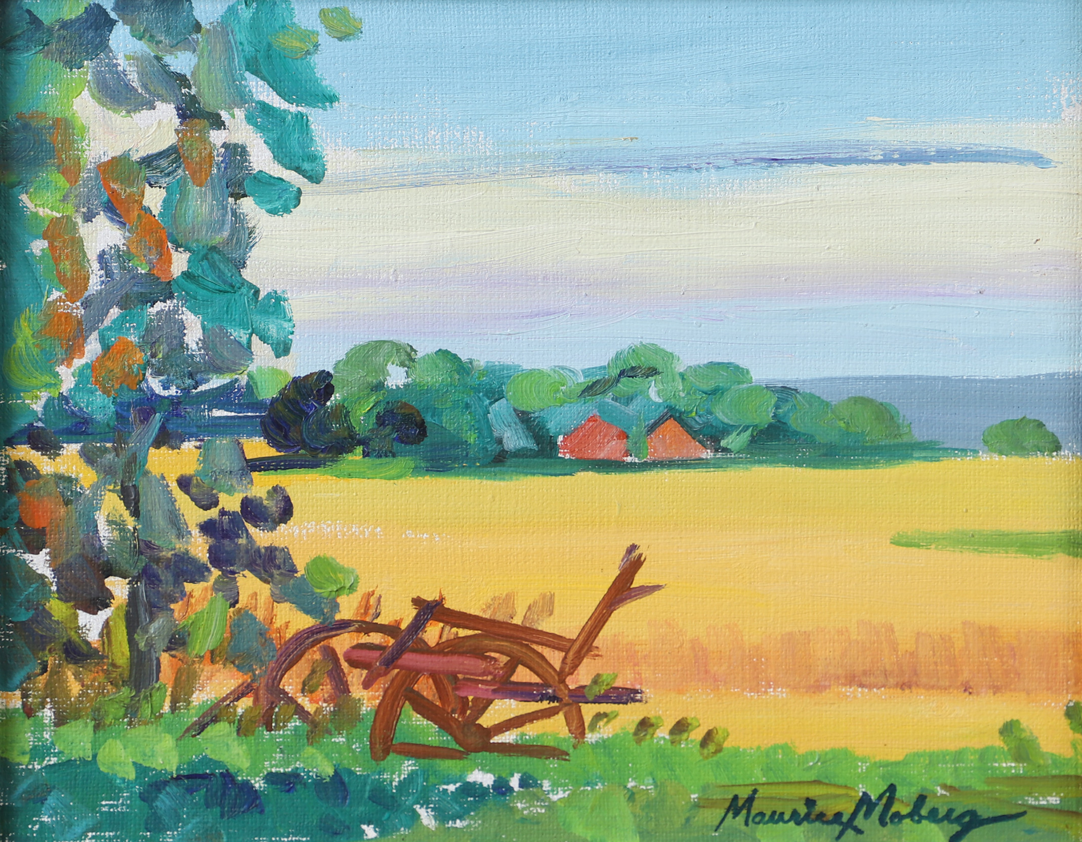 MAURICE MOBERG. Landskap med gård, olja på duk, signerad.