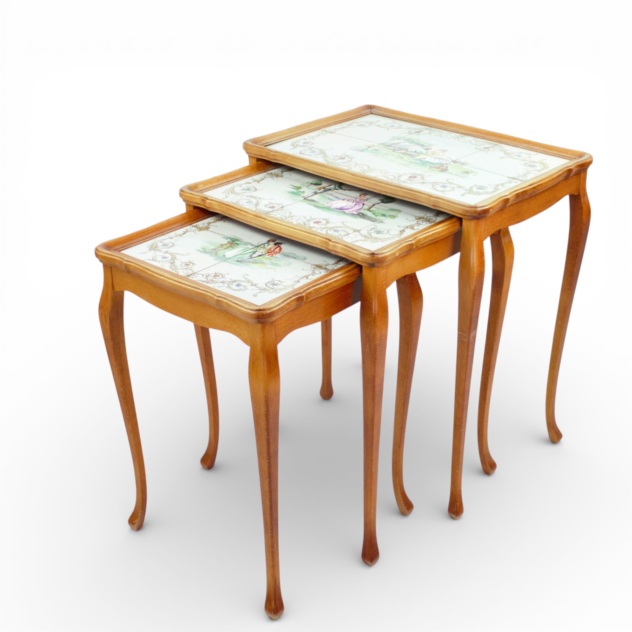 SATSBORD, rokokostil, lackat lövträ, bemålade kakelplattor, Tidaholms Möbelfabrik, 1900-tal.