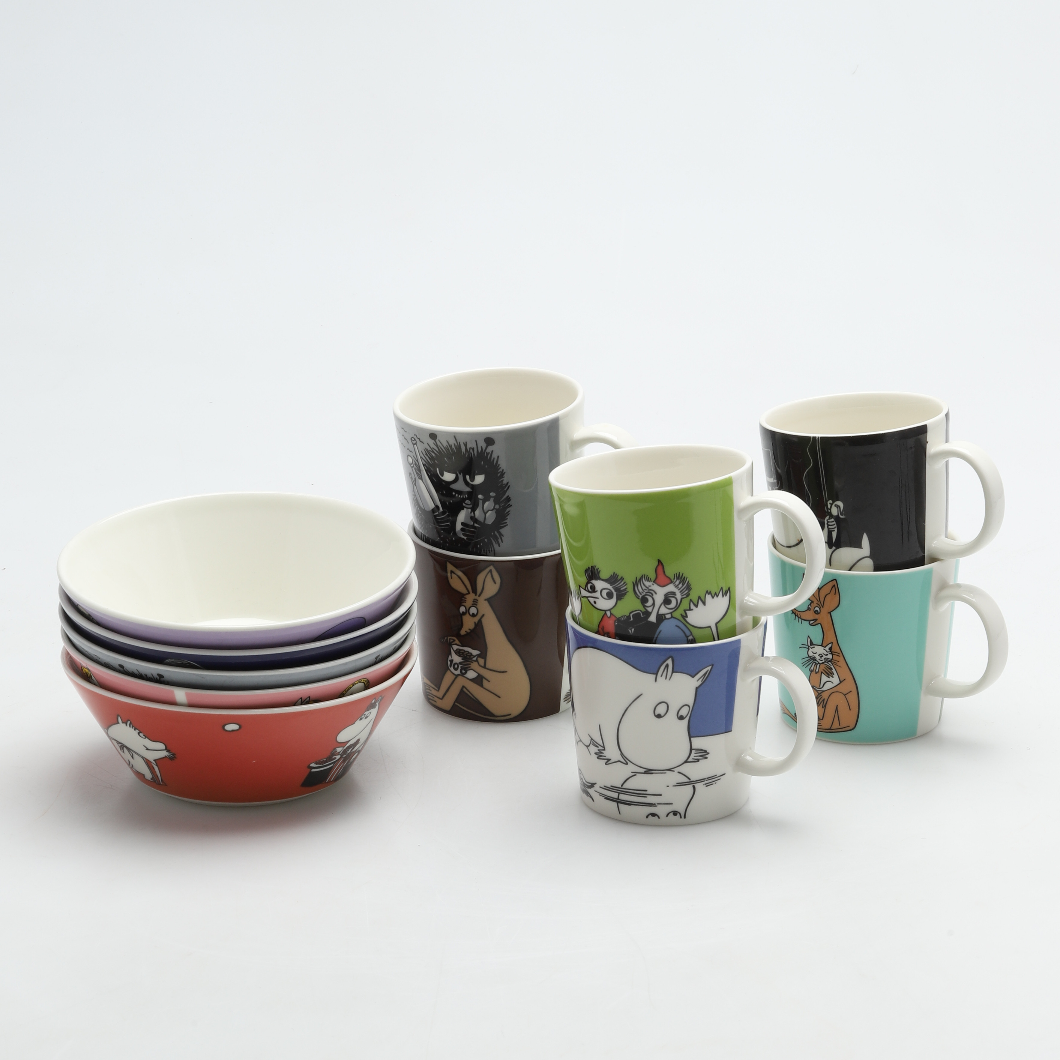 SAMLING MUMINMUGGAR SAMT SKÅLAR, 6-5 st porslin, Arabia.