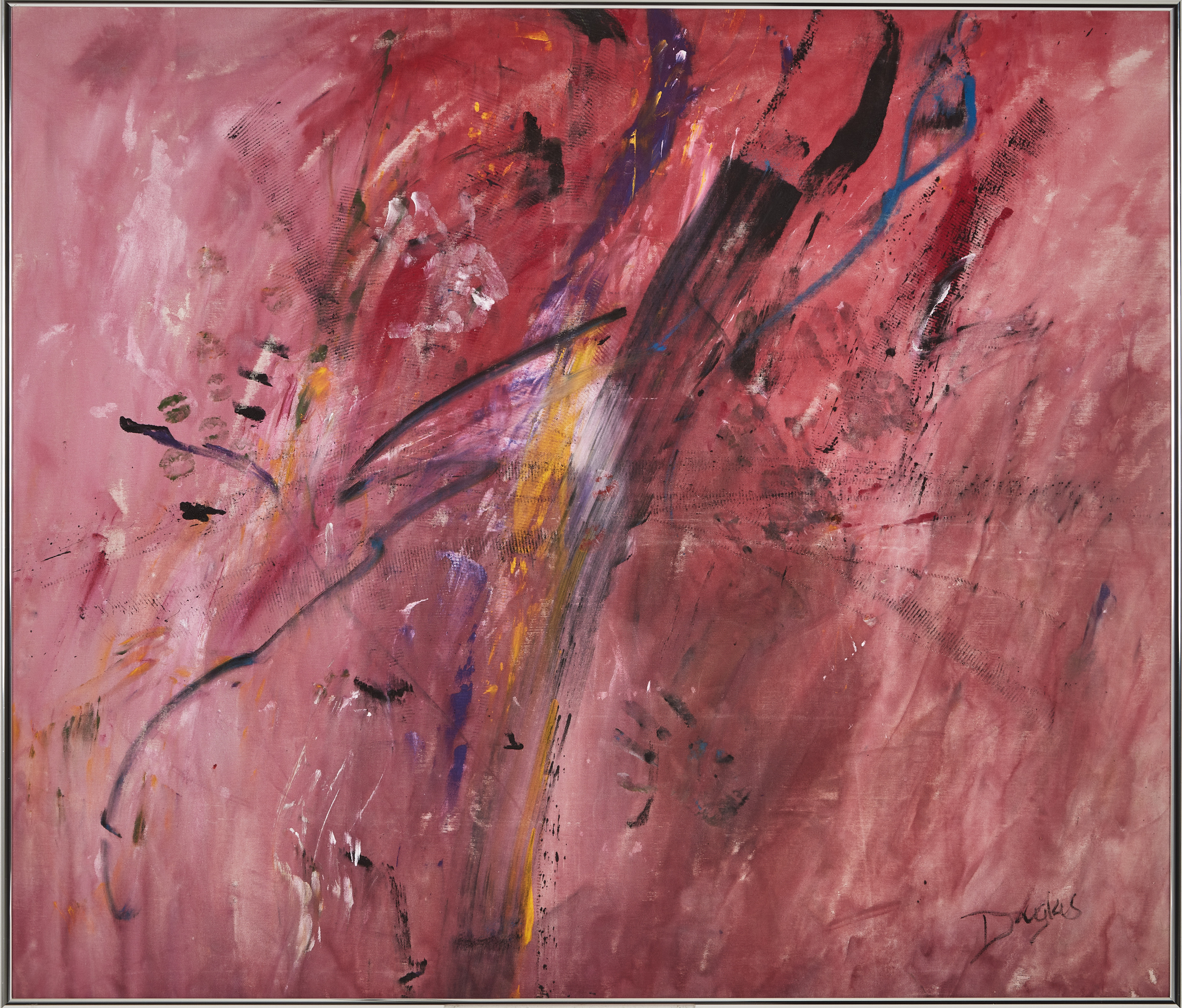 DOUGLAS HÅKANSSON. Komposition i rosa, olja på duk, signerad Douglas.