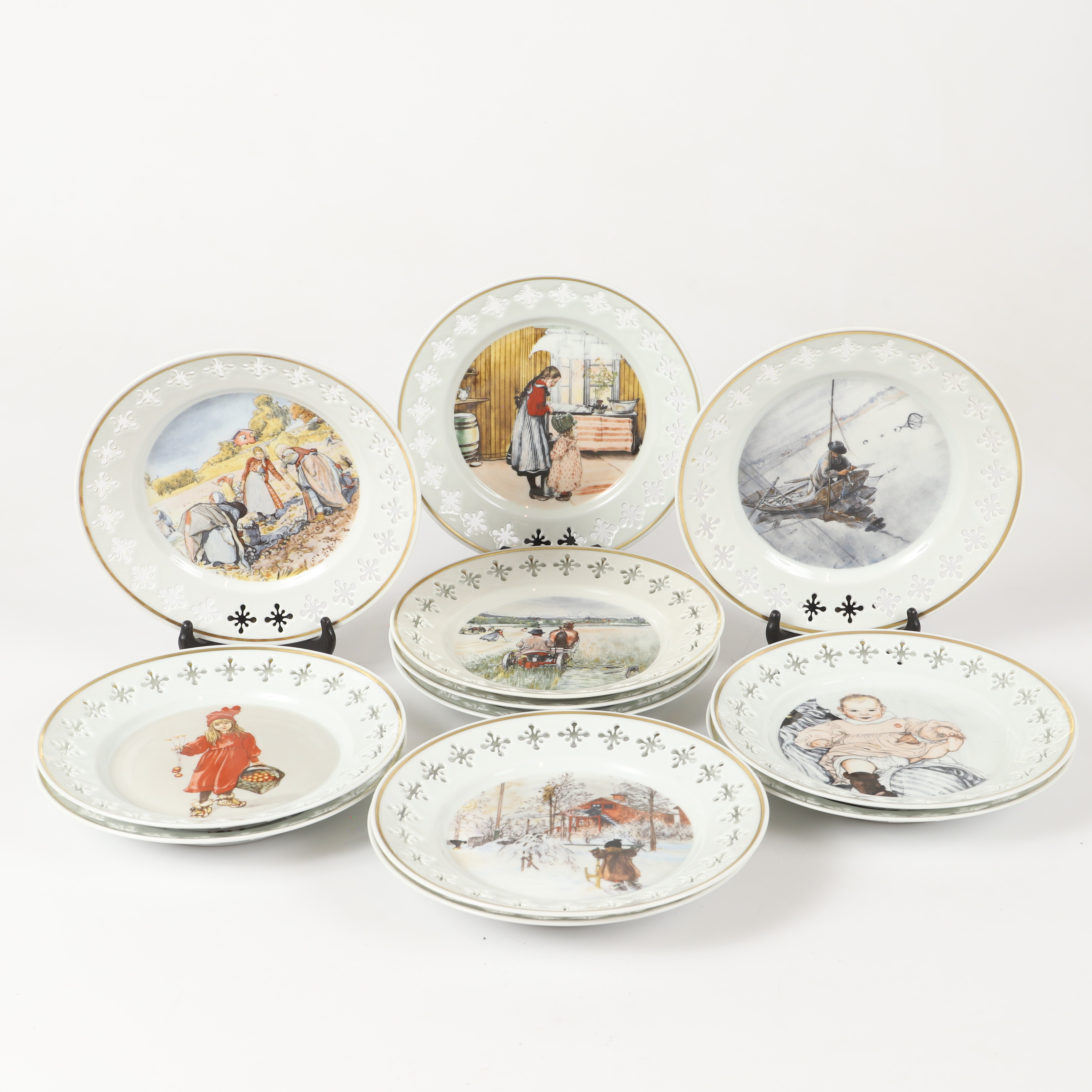 SAMLARTALLRIKAR, 12 stycken, motiv av Carl Larsson, porslin, Bing & Gröndahl, Danmark.