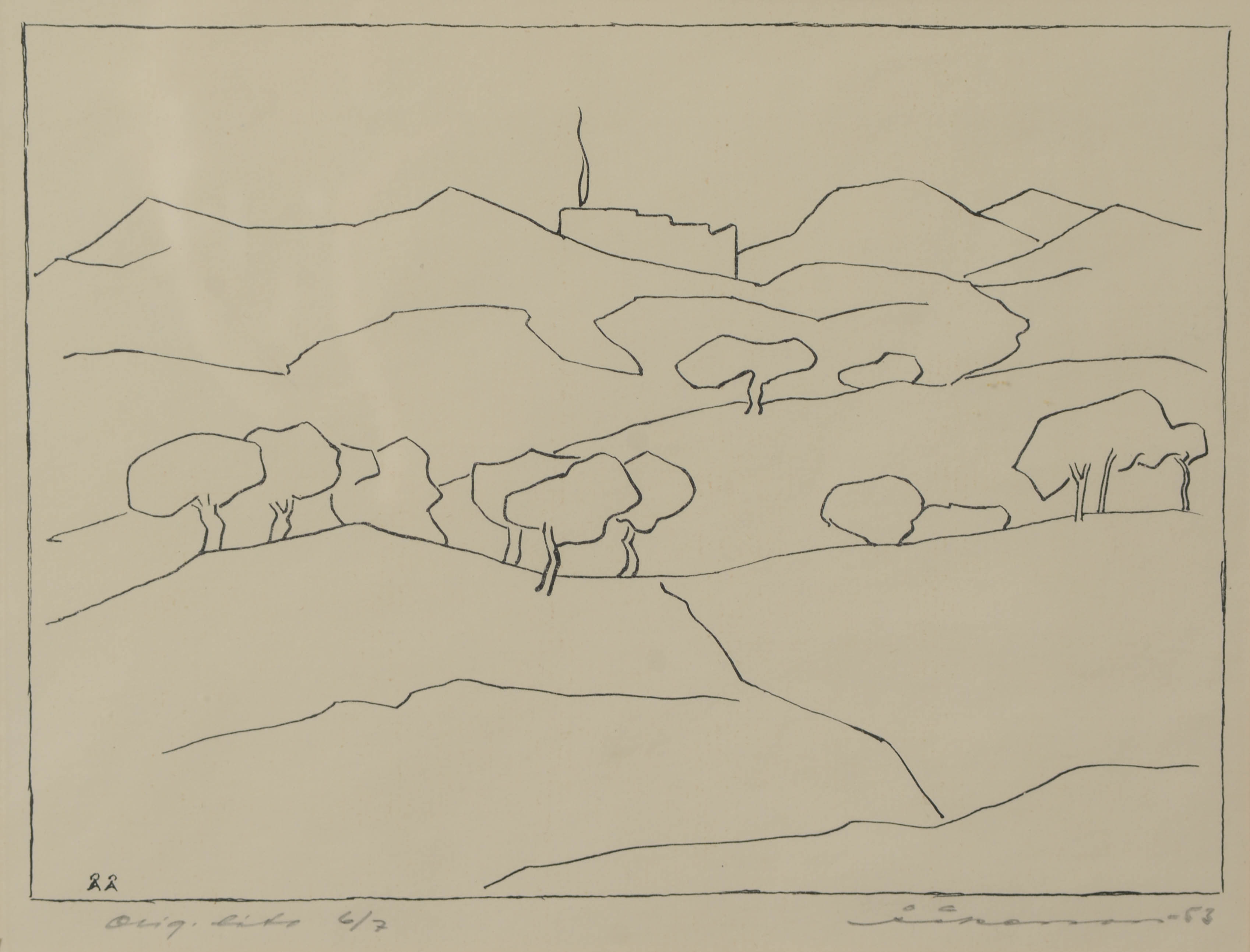 OIDENTIFIERAD KONSTNÄR. Landskapsmotiv, litografi, signerad samt numrerad 6/7.
