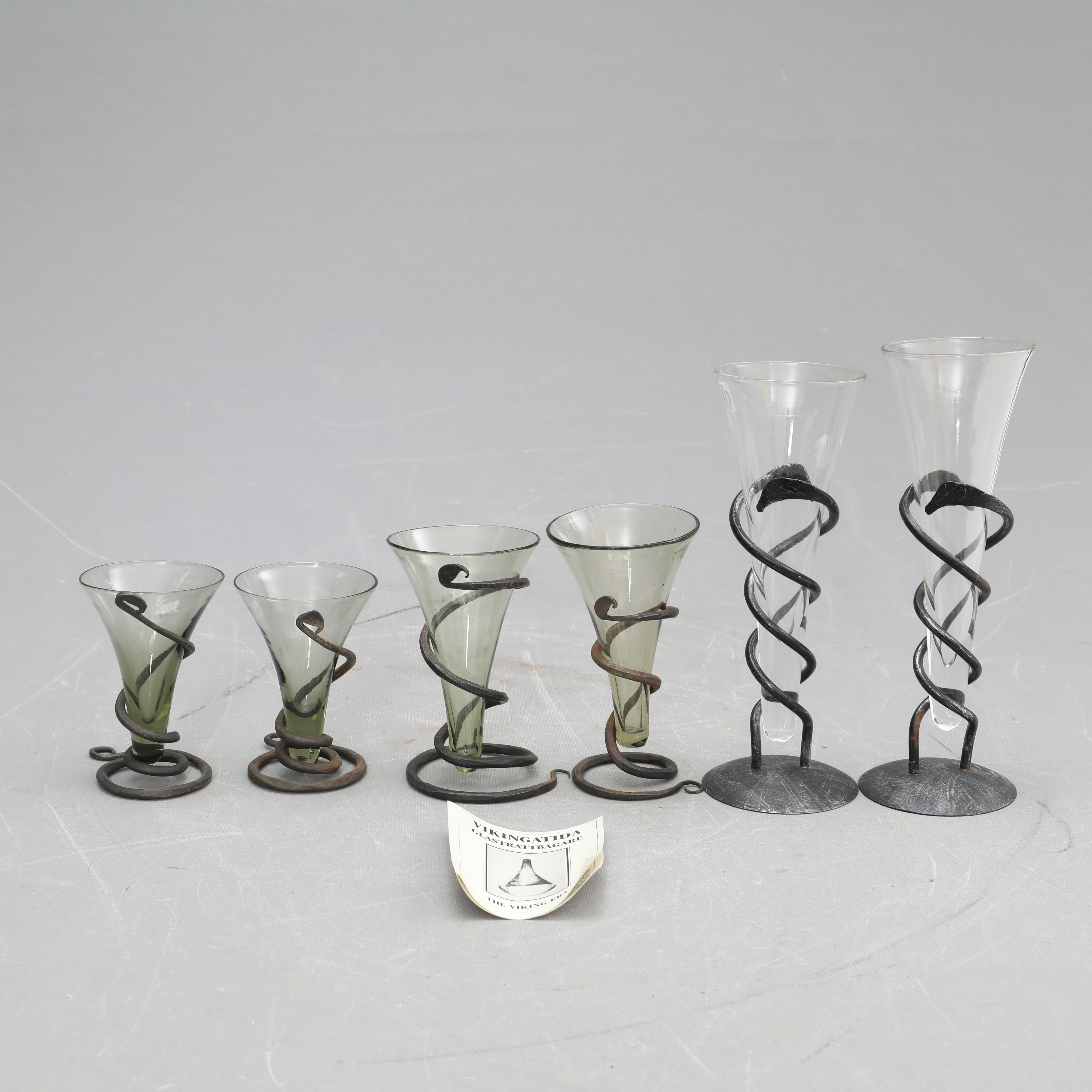 VIKINGAGLAS, 6 stycken, smide/glas, Nääs, 1900-tal.