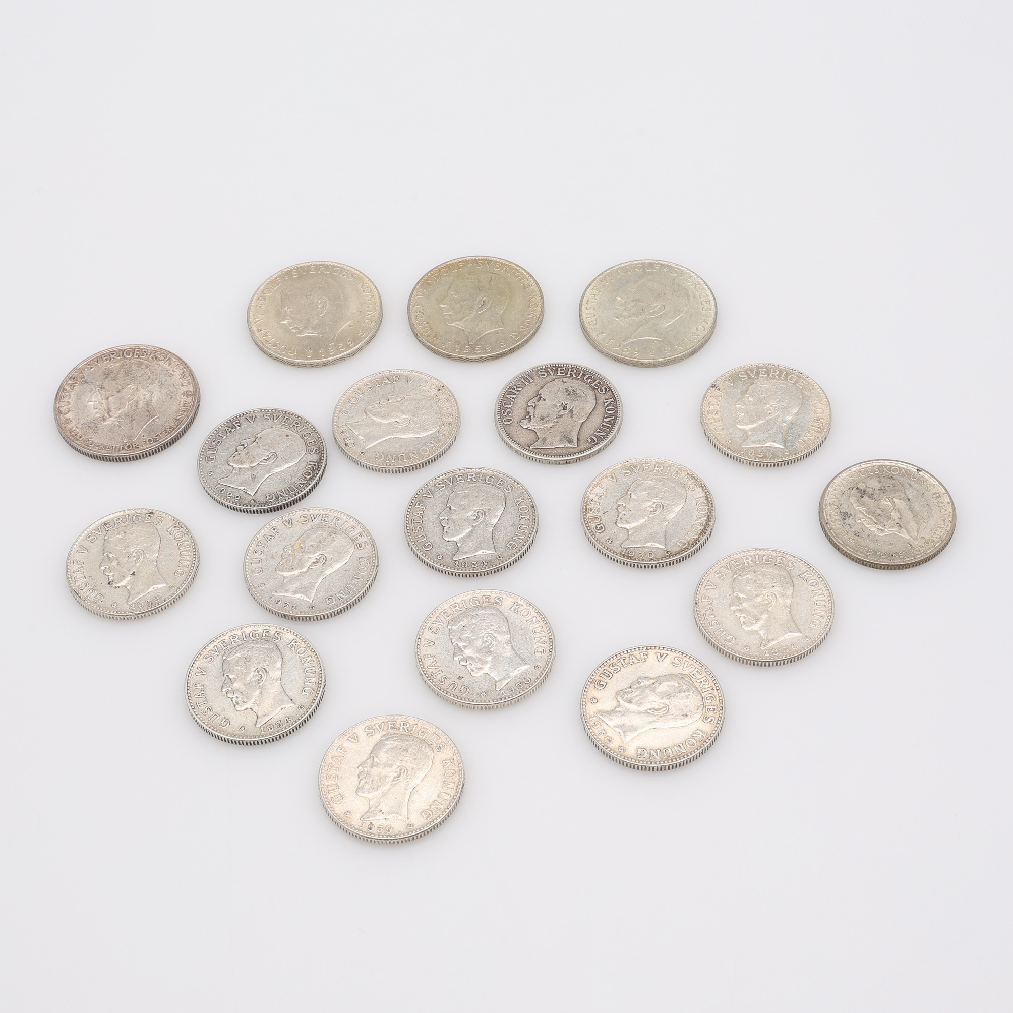 SILVERMYNT, 18 ST, SVERIGE, TOTALT Ca. 288 g.