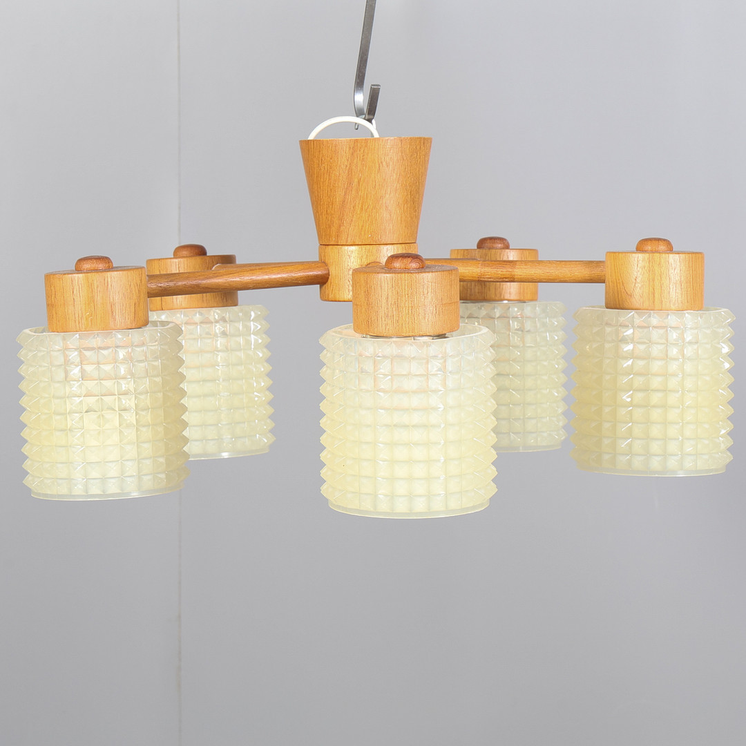 TAKLAMPA, teak, plast, 1950/60-tal.