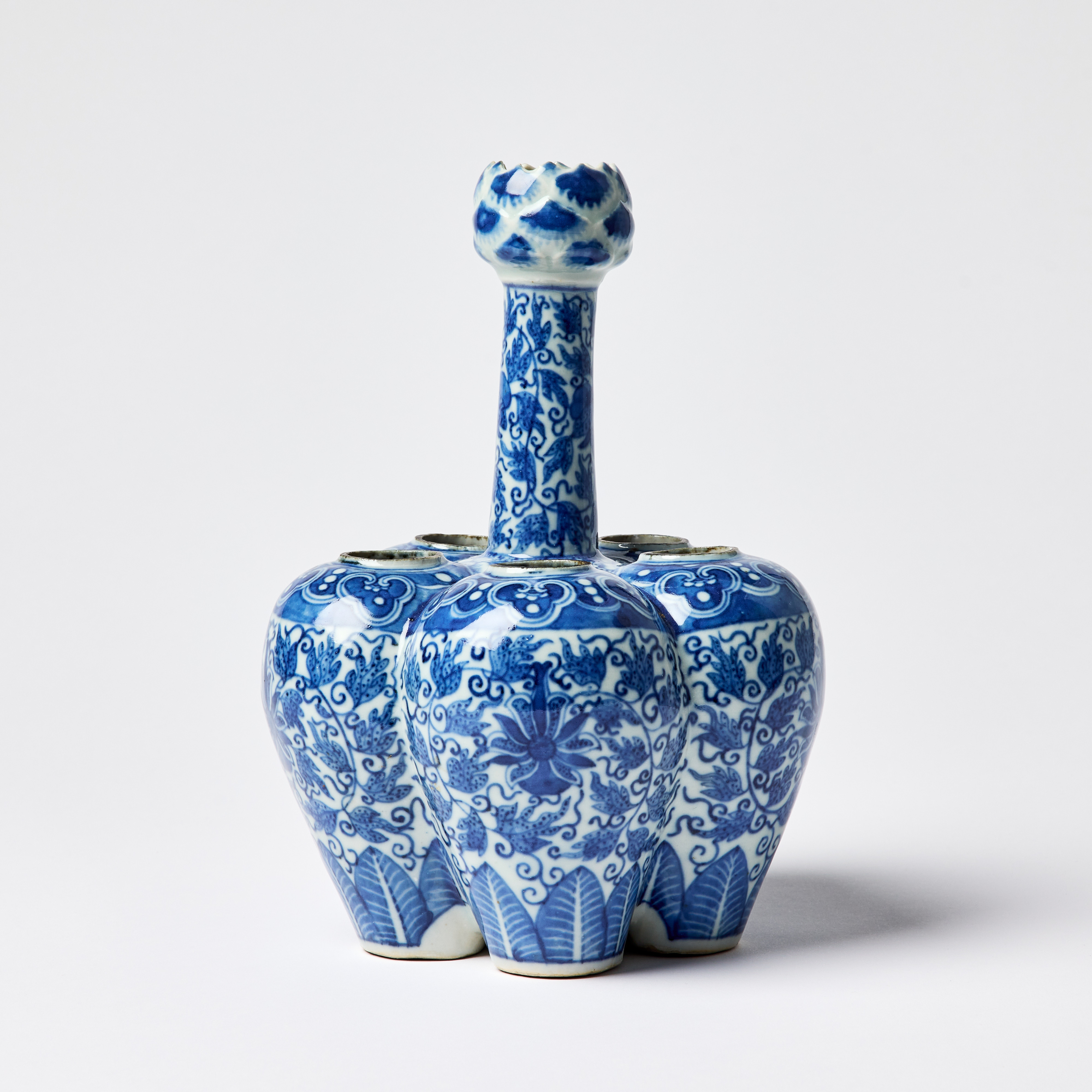 A Chinese Six-Spouted Blue and White Tulip Vase.