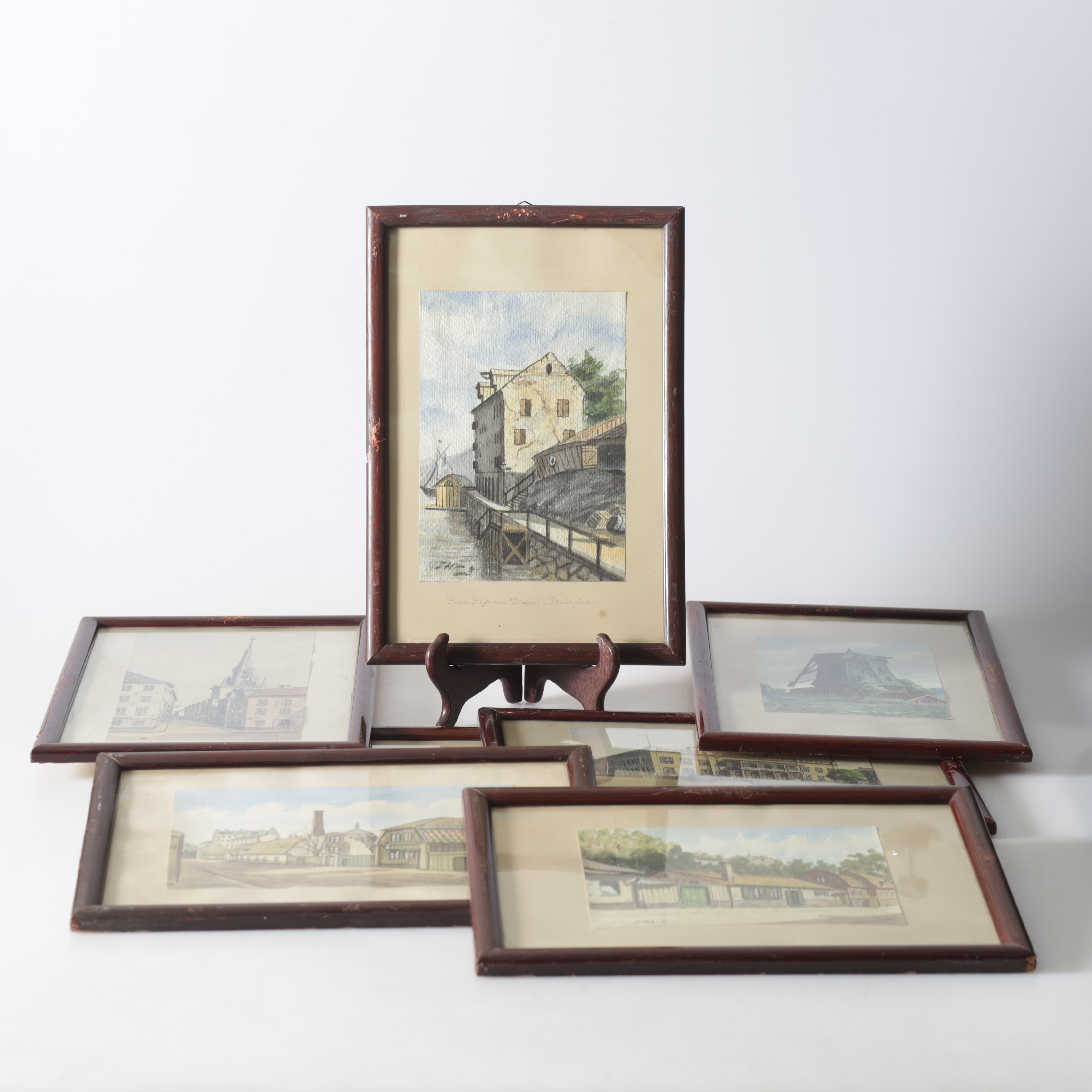 AKVARELLER, 7 st, Stockholmsmotiv, signerade F. Lindström och M. Borg.