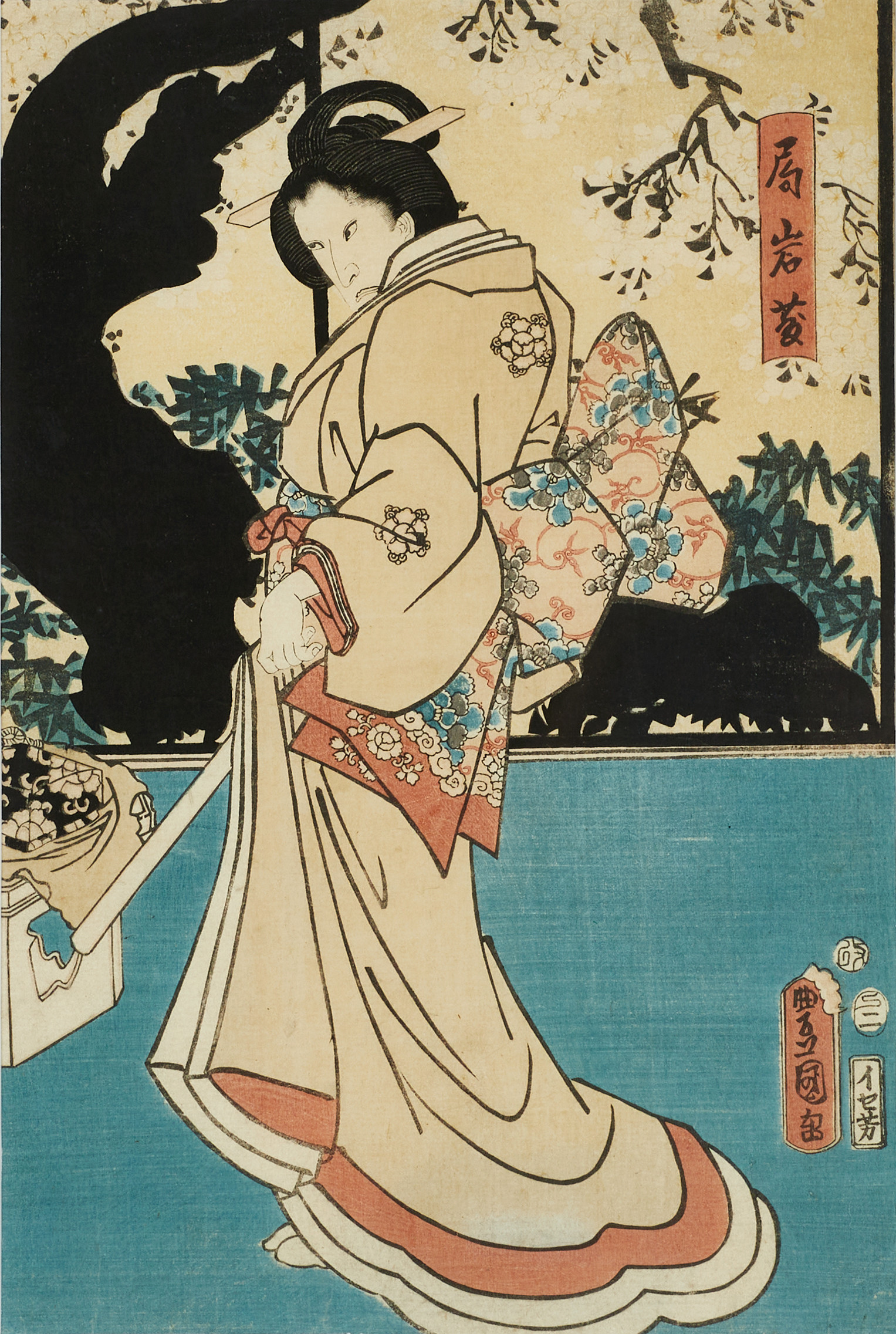 KUNISADA/TOYOKUNI iii (Japan 1786-1865), Bijin, ung skönhet, träsnitt, 1800-tal.