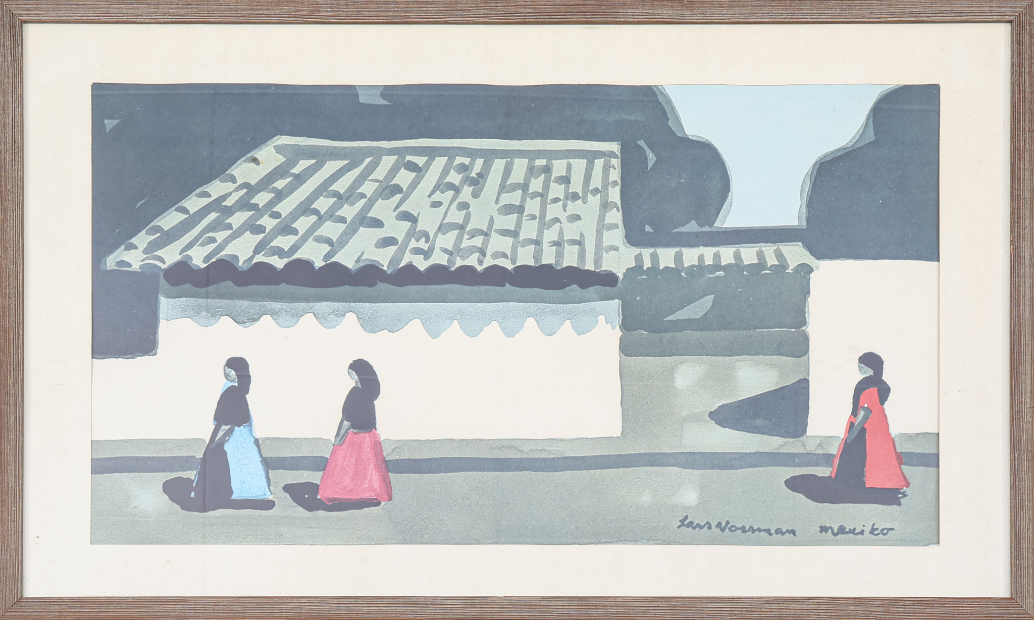 LARS NORRMAN. Tryck efter akvarell, motiv från Mexiko, signerad i trycket.