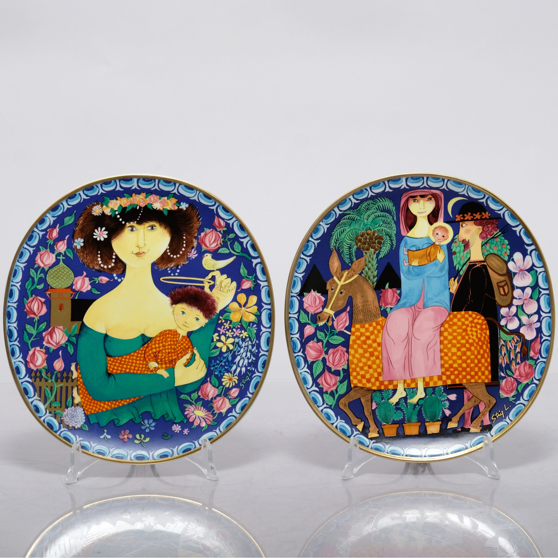 STIG LINDBERG. Jultallrik, No 1 & 2, "Flykten till Egypten" & "Maria", Gustavsberg, 1981-1982.