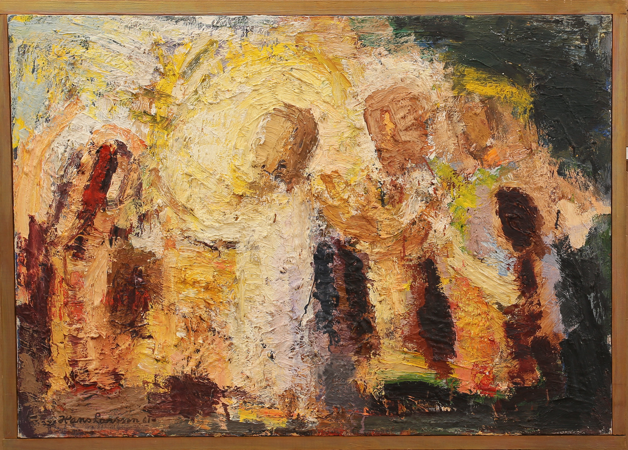 HANS LARSSON. Olja på pannå, abstrakt komposition, signerad, daterad 1961.