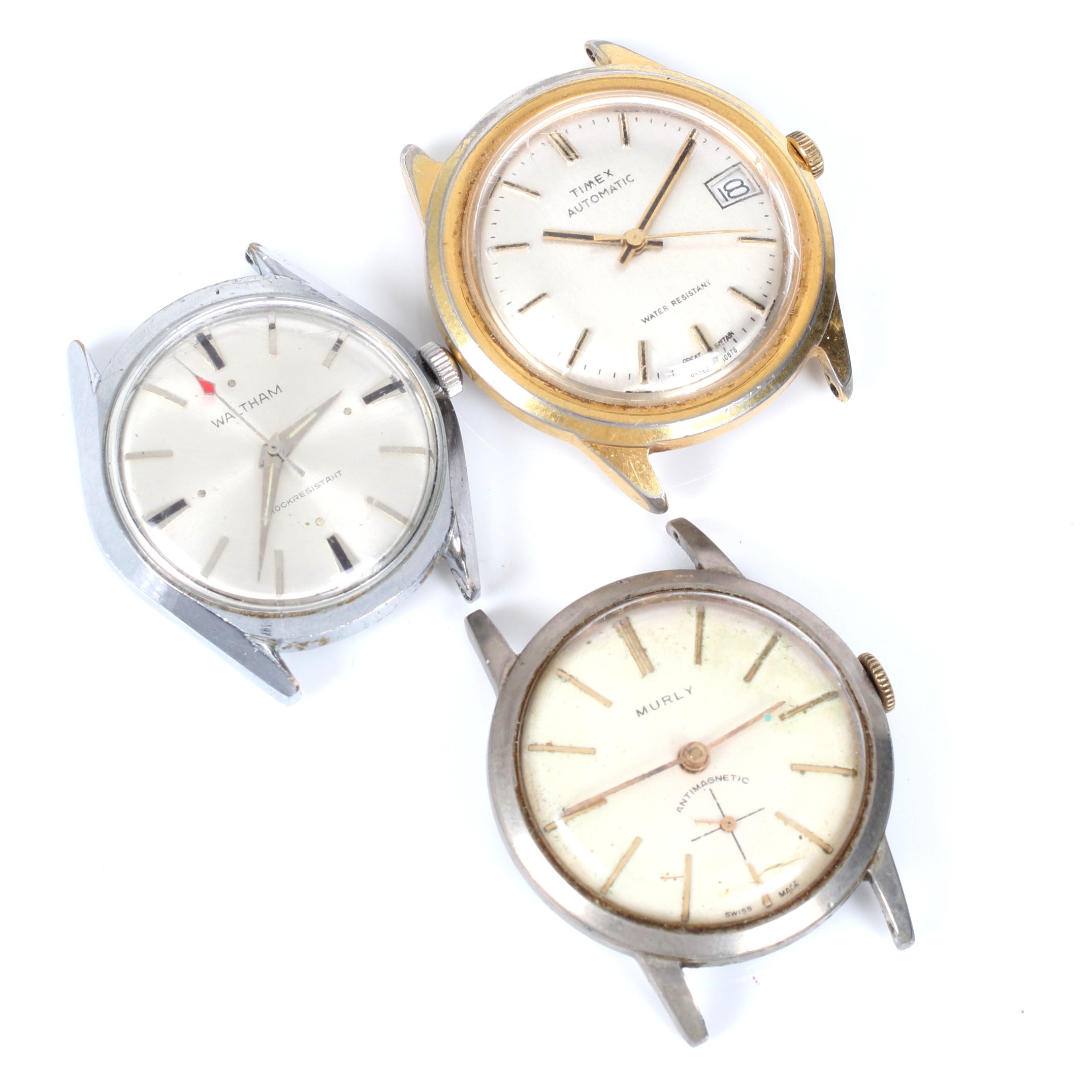 ARMBANDSUR, 3 st. stål, bl.a. Waltham och Murly. 1900-tal.