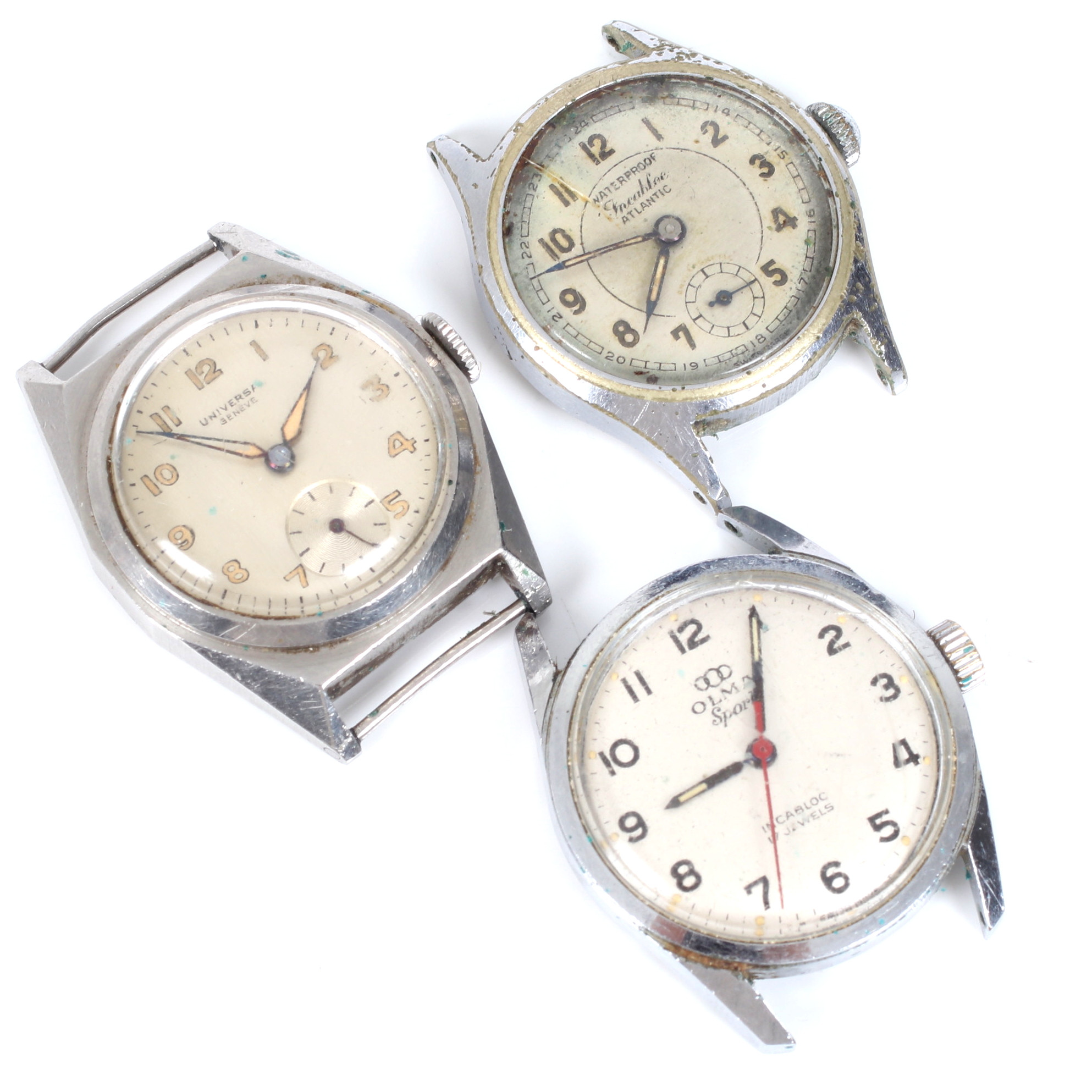 ARMBANDSUR, stål, bl.a. Olma och Universal. 1900-talets mitt.