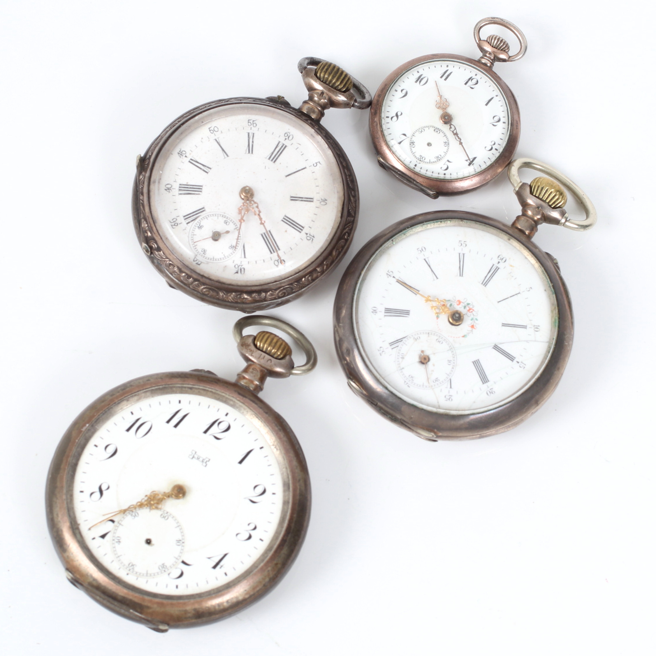 FICKUR, 4 st. silver, bl.a. L.U.C. 1900-tal.