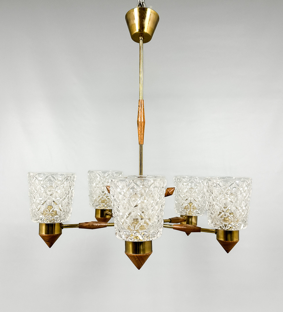 TAKLAMPA, teak, glas, mässing, 1900-talets mitt.