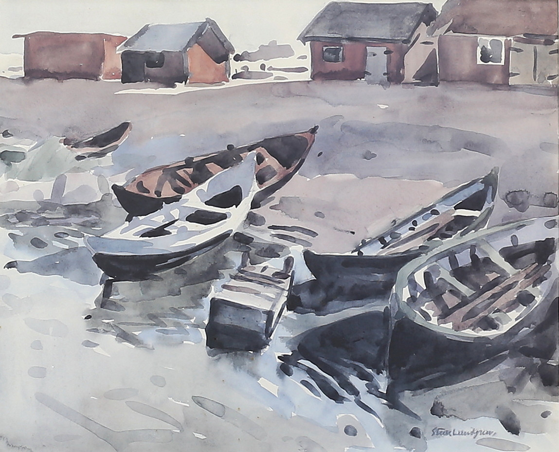 STURE LUNDGREN. "Ölandssnipor Byxelkrok", tryck efter akvarell, signerad i trycket.