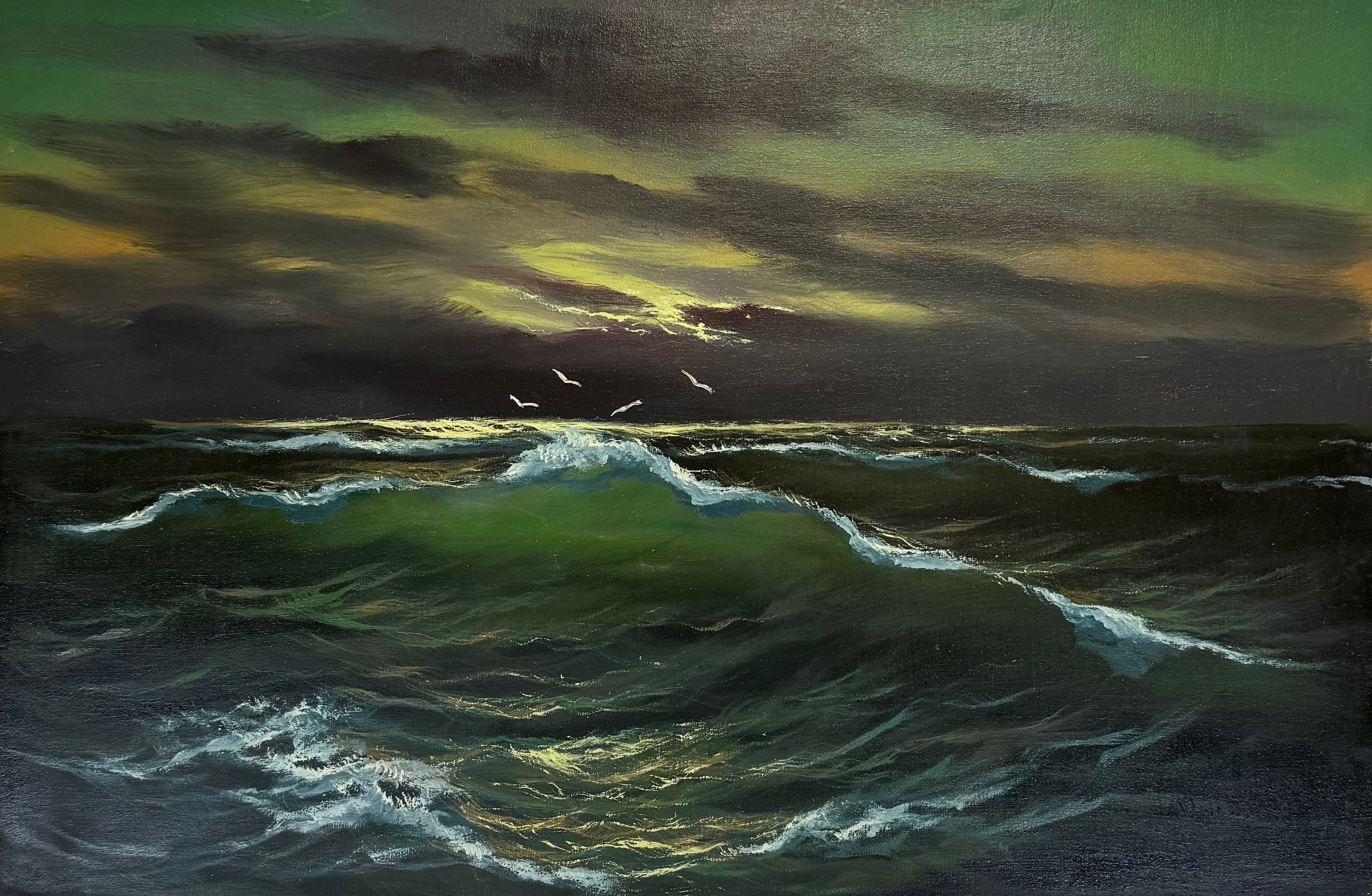 OIDENTIFIERAD KONSTNÄR. Kustmotiv. Olja på duk, otydligt signerad.