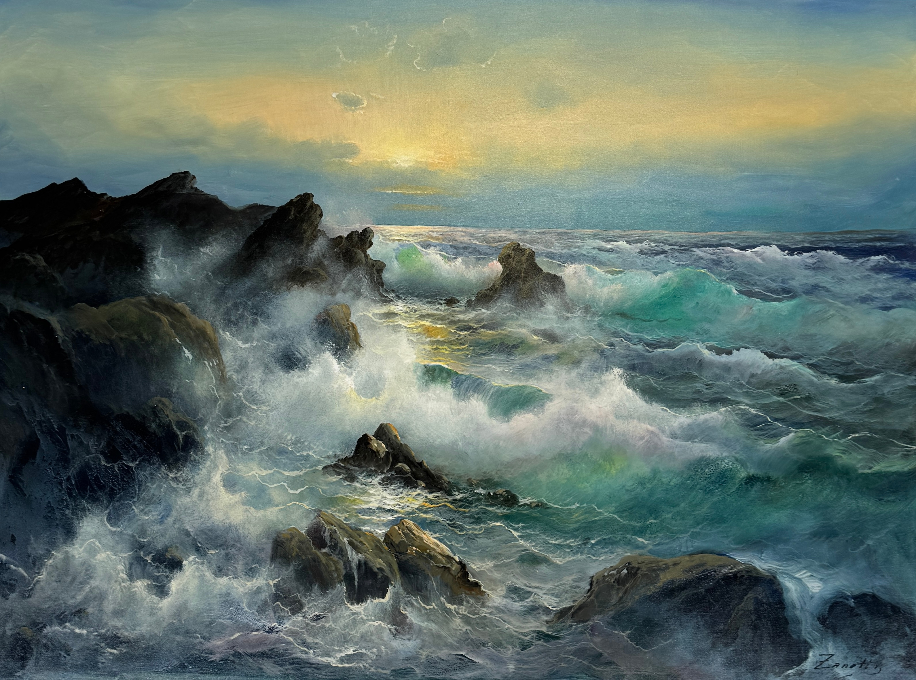 OIDENTIFIERAD KONSTNÄR. Kustmotiv. Olja på duk, signerad Zanetti.