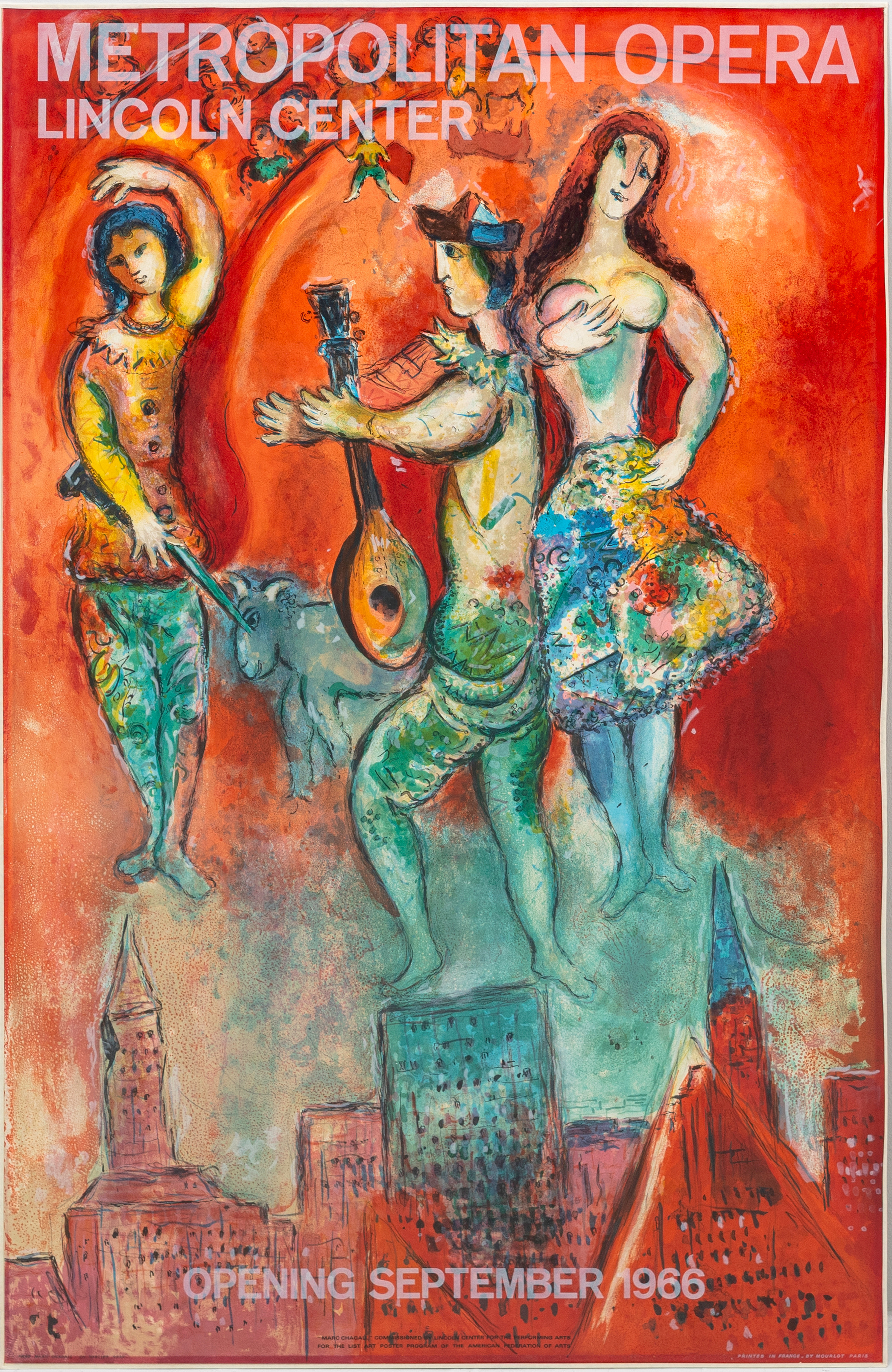 MARC CHAGALL. EFTER. "Carmen", utställningsaffisch, färglitografi, Metropolitan Opera, Lincoln Center, 1966, tryckt av Mourlot, Paris.