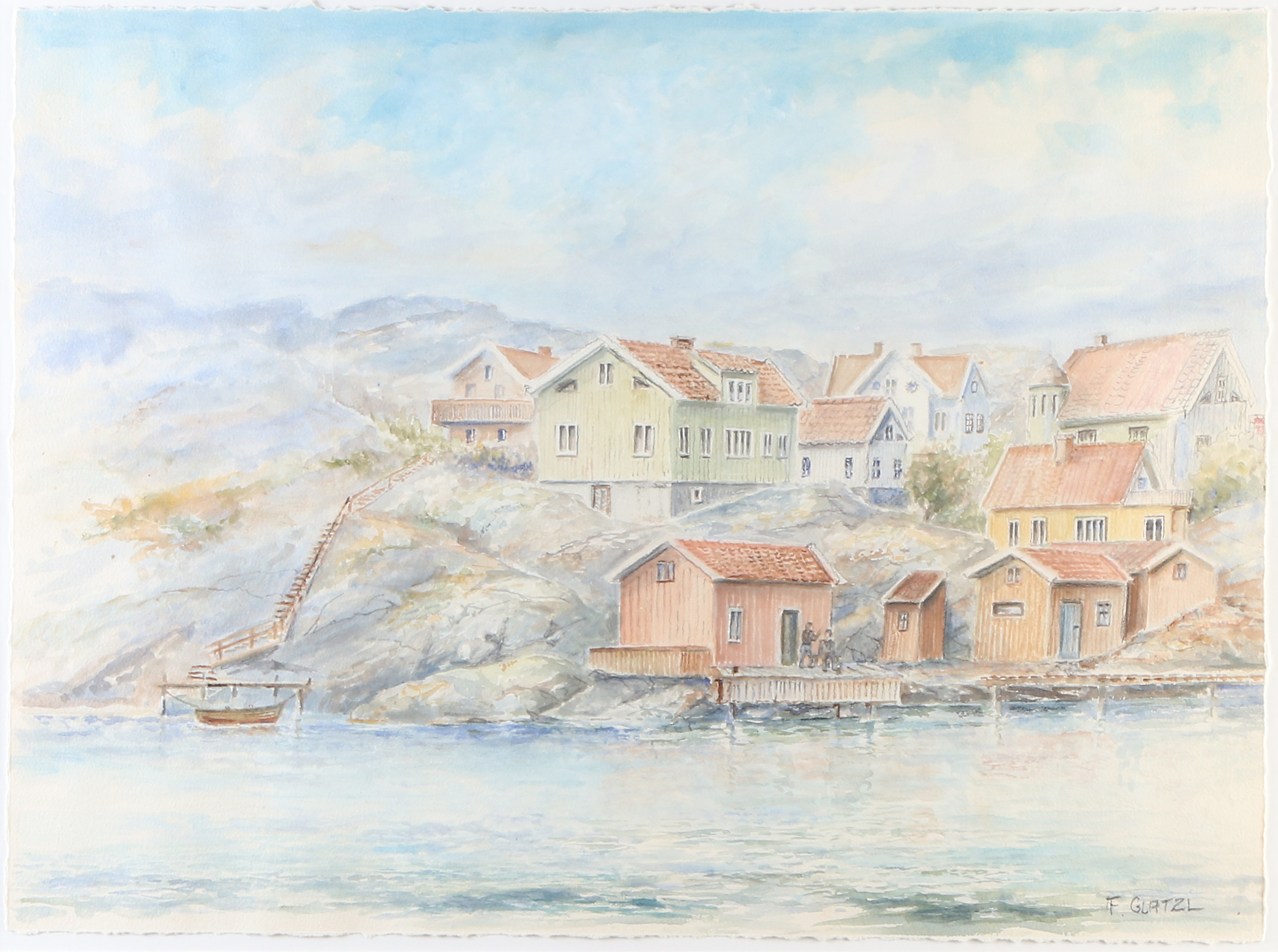 FRANZ GLATZL. Akvarell. "H-strand". Signerad.