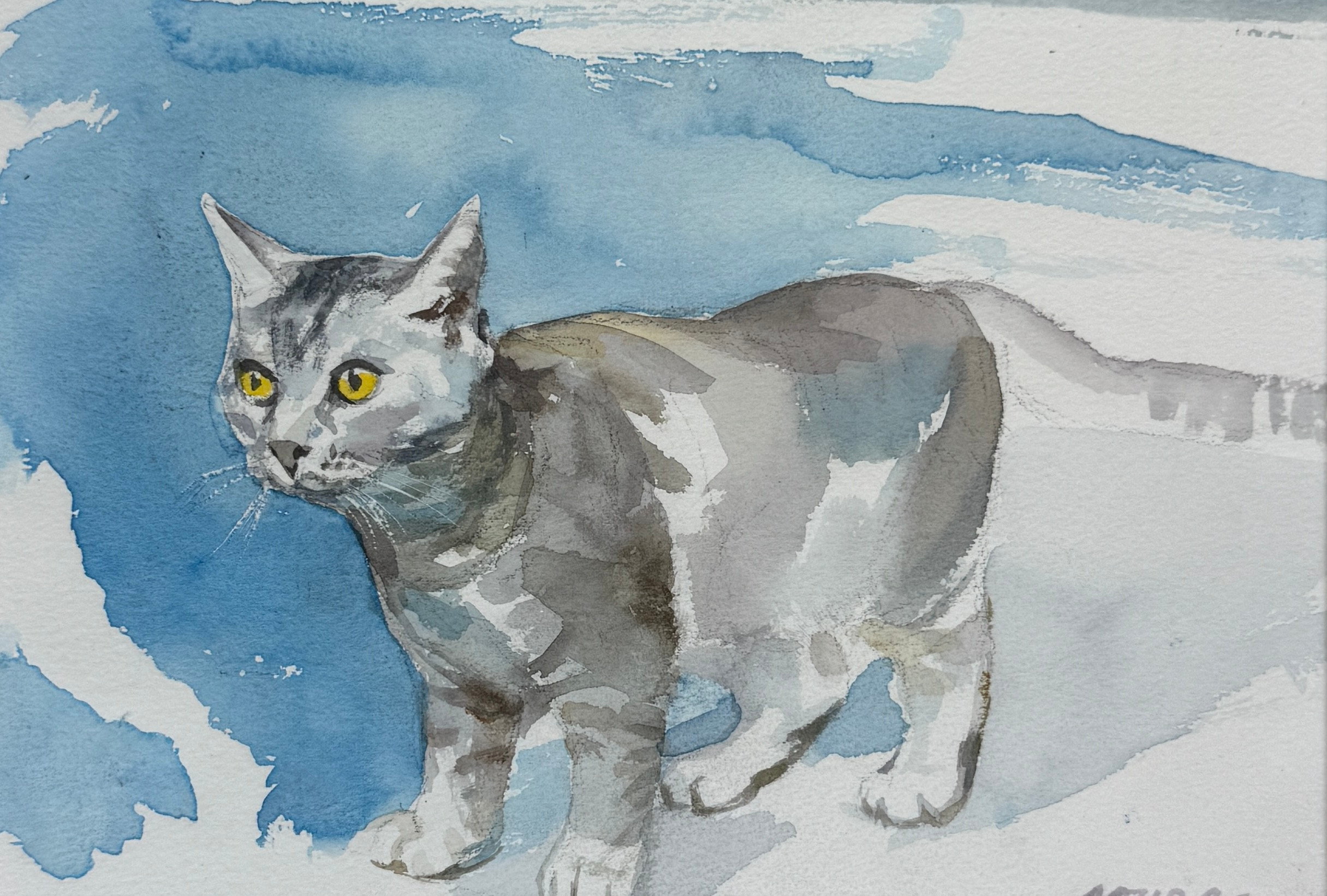 PAUL MARCEL SOUZA. Katt. Akvarell, signerad Souza.