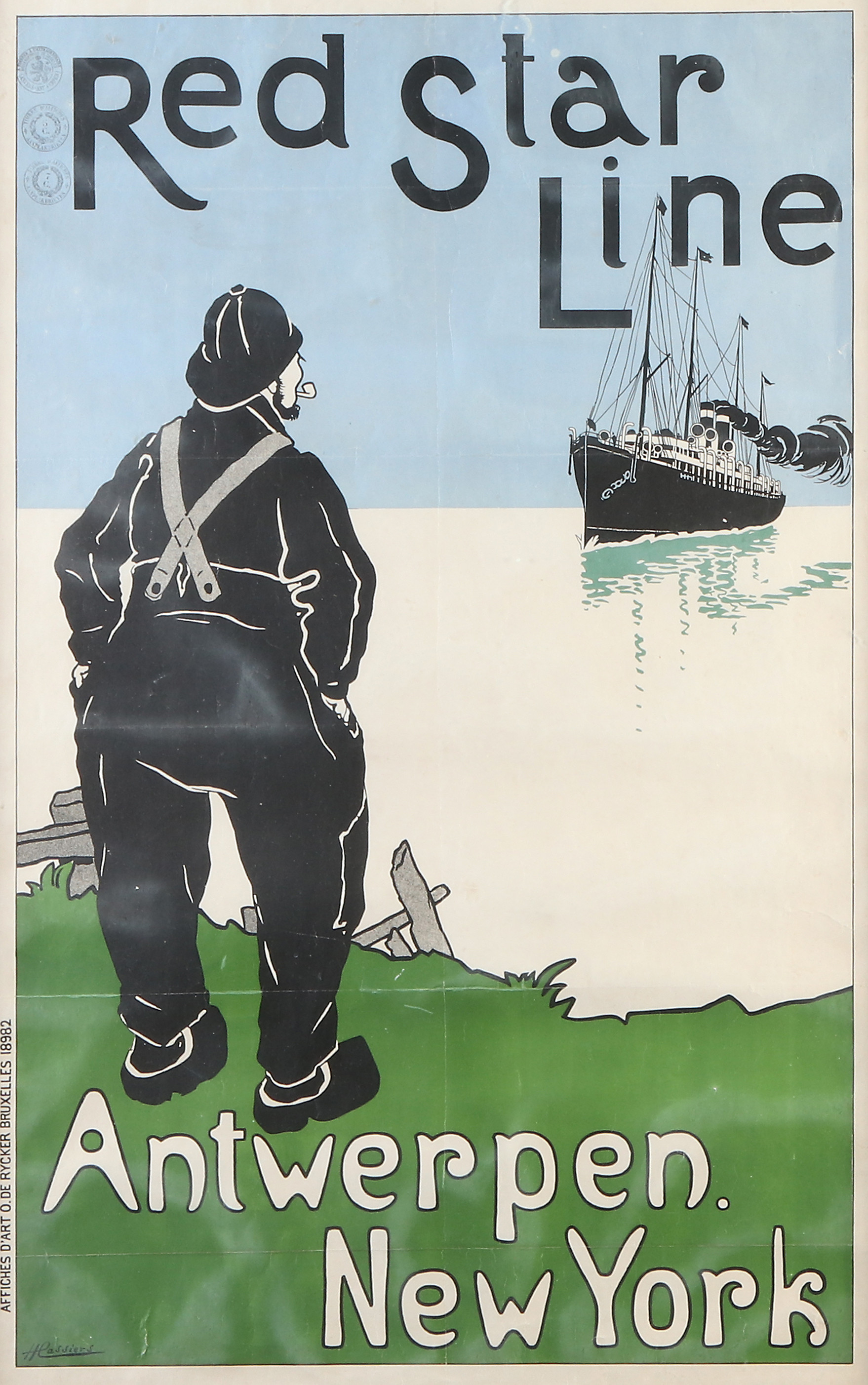 HENRY CASSIERS. EFTER. Affisch. "Red Star Line". Signerad i trycket.