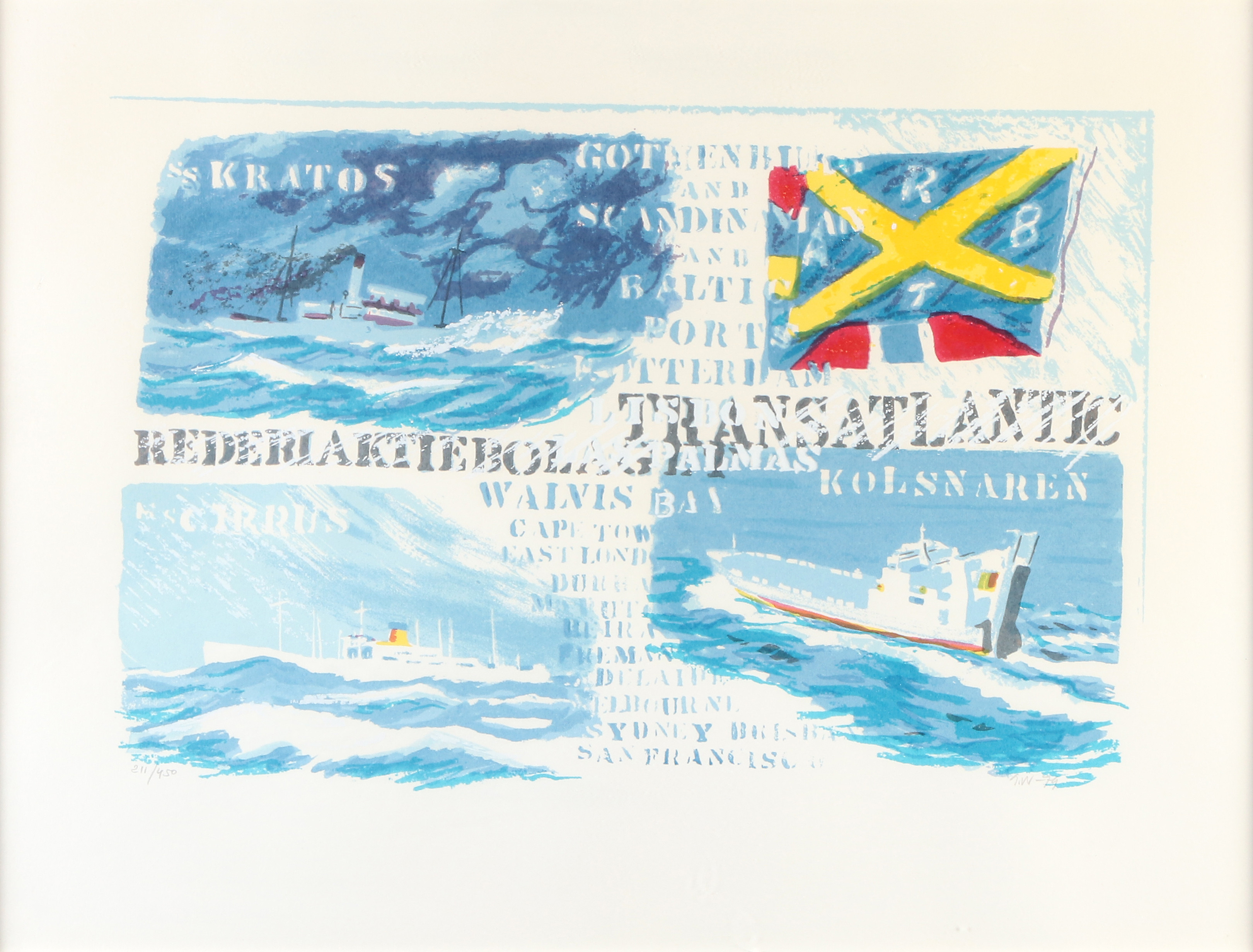 GÖSTA WERNER. Litografi, 211/450. Marint motiv. Signerad.