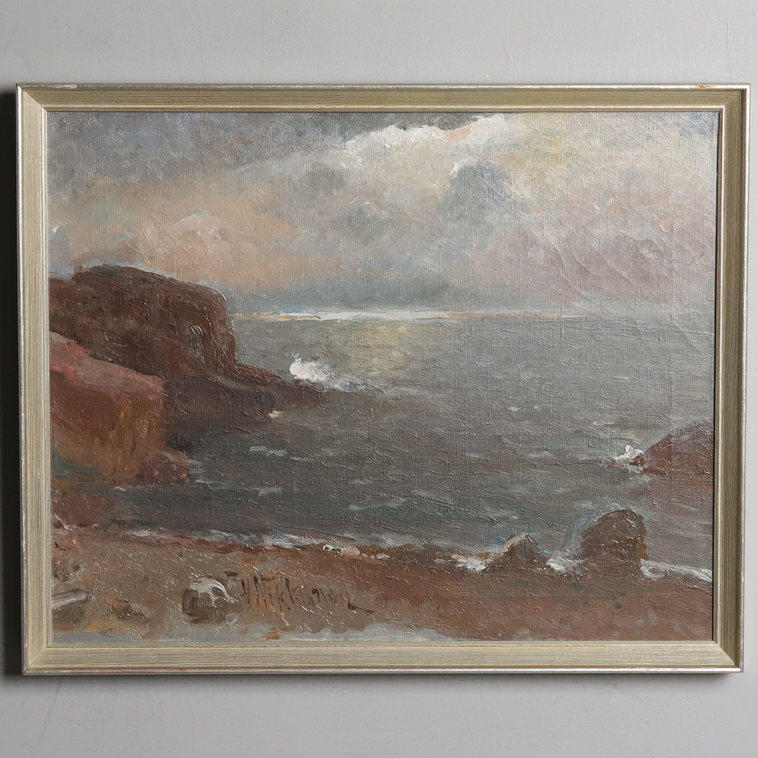 VIKTOR NIKKANEN. OLJA PÅ DUK, "Havsvik", signerad.