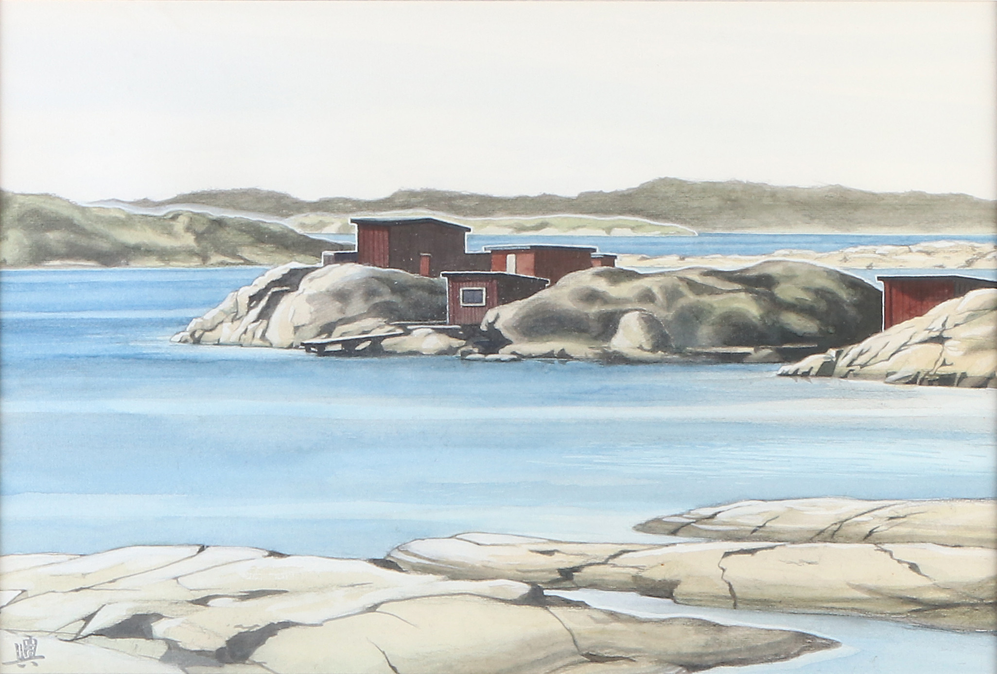 NORIOKI NAKAMURA. Akvarell. Skärgårdsmotiv. Signerad.