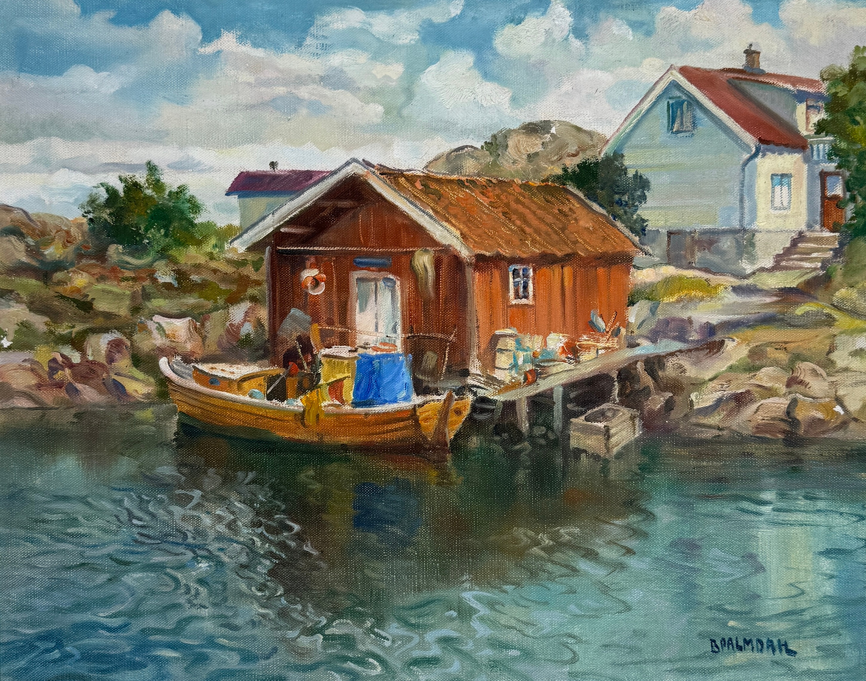 BRUNO PALMDAHL. Hasselösund, Smögen. Olja på duk, signerad B Palmdahl.