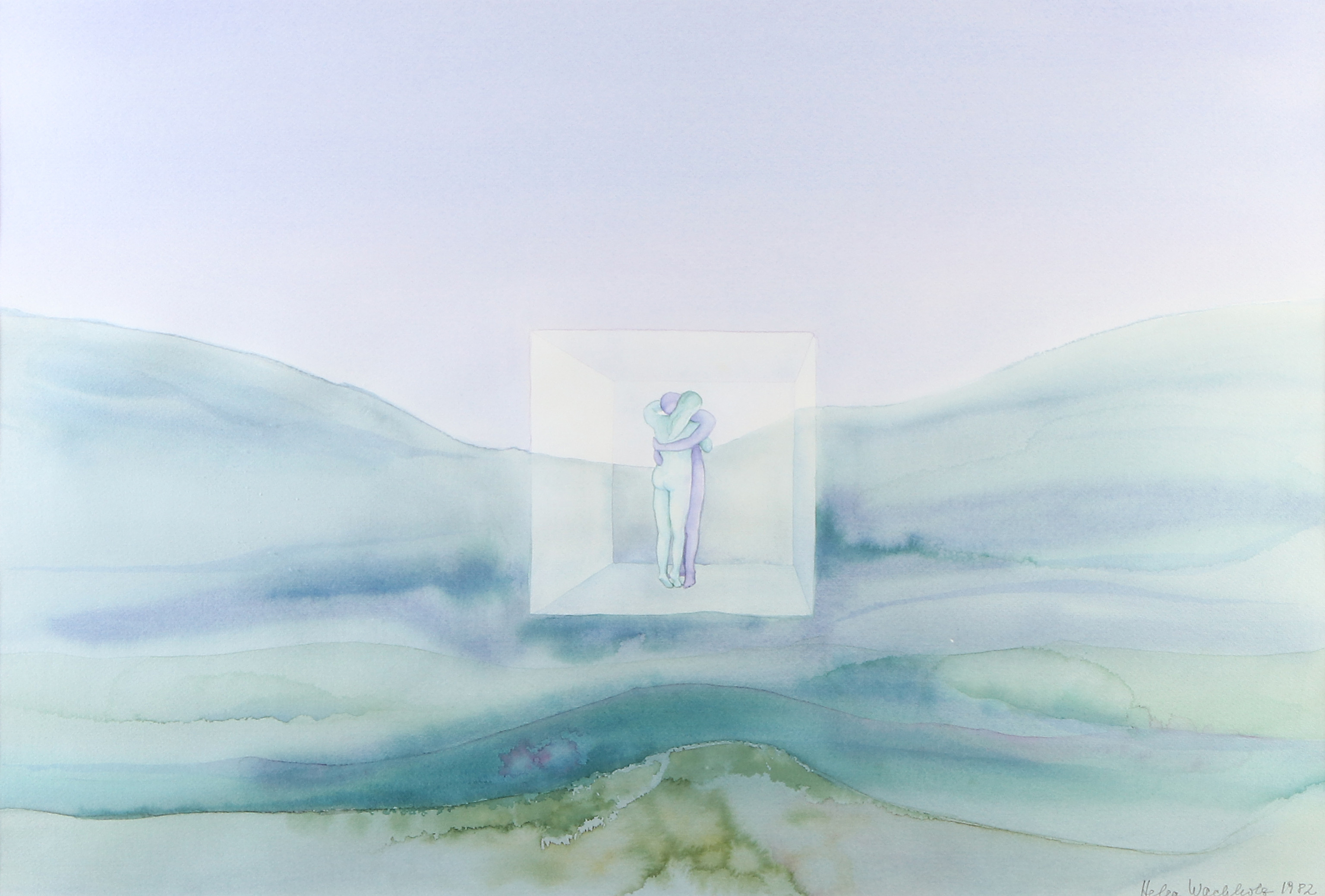 HELGA WACHHOLZ. Akvarell. Figurer i fantasilandskap. Signerad.