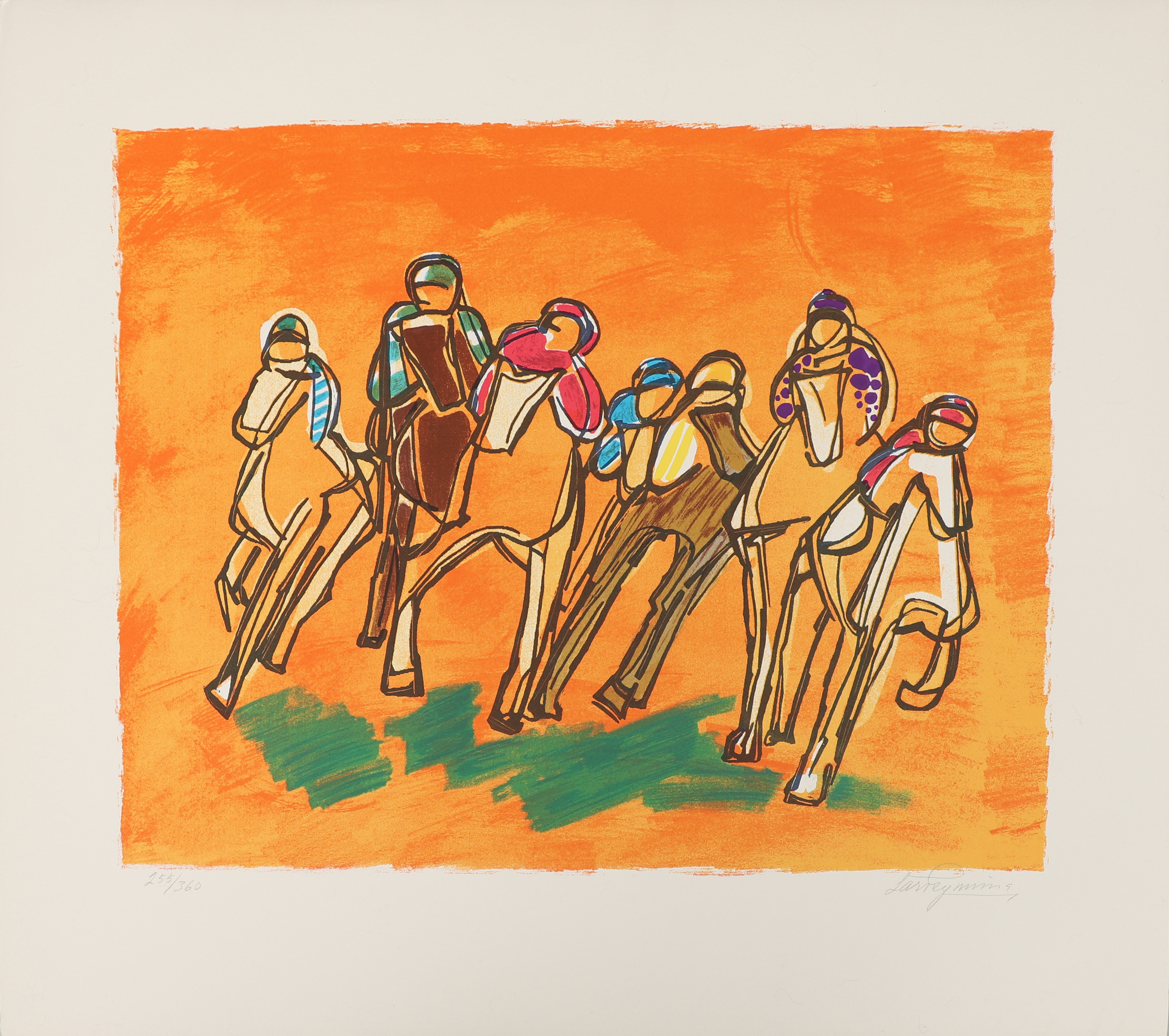 LARS GYNNING, färglitografi. "Galopp". Numrerad 255/360 samt signerad.