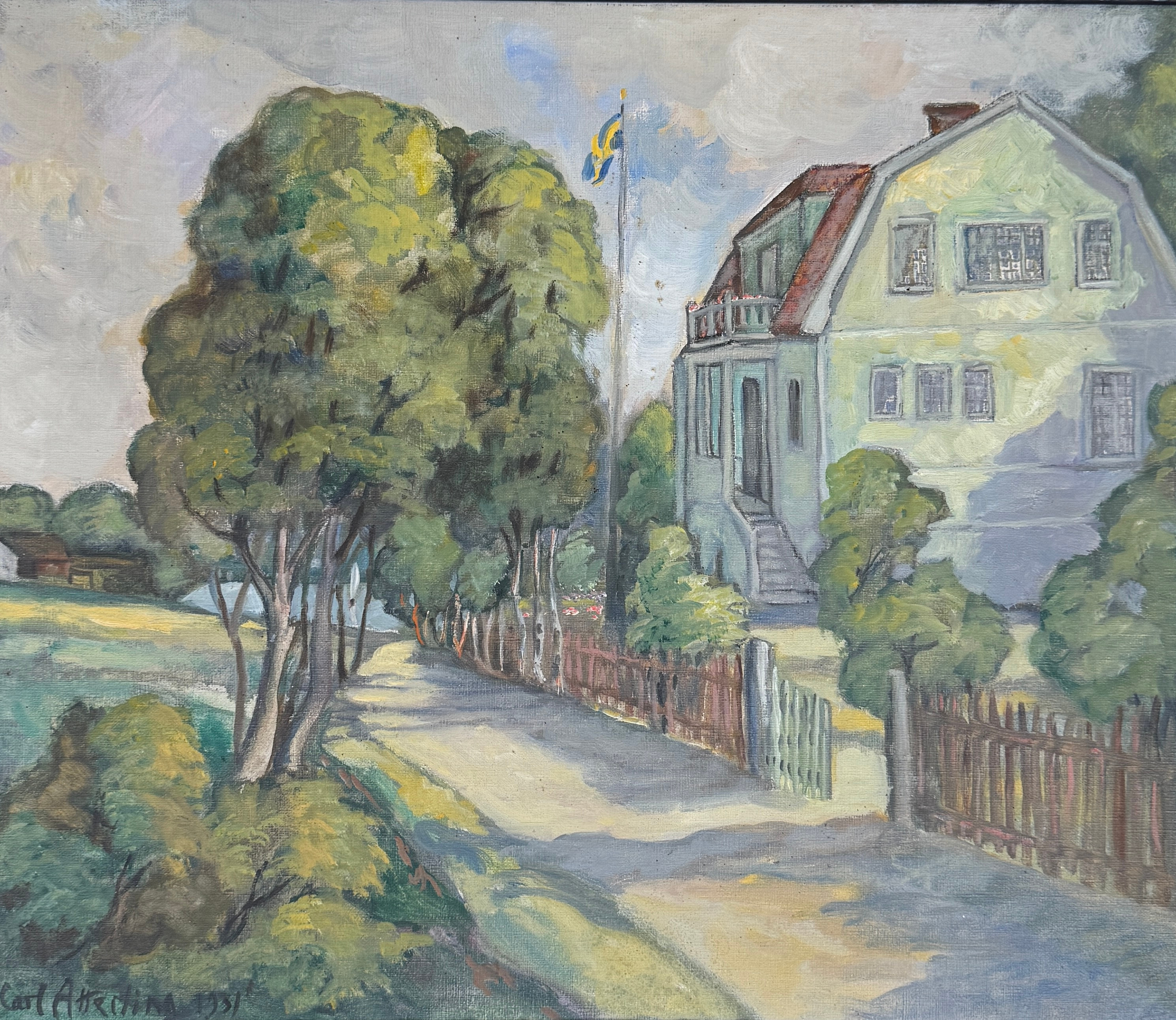 CARL ATTERLING. Villa Vättershill, Hyddmarken, Motala. Olja på duk, signerad Carl Atterling och daterad 1931.