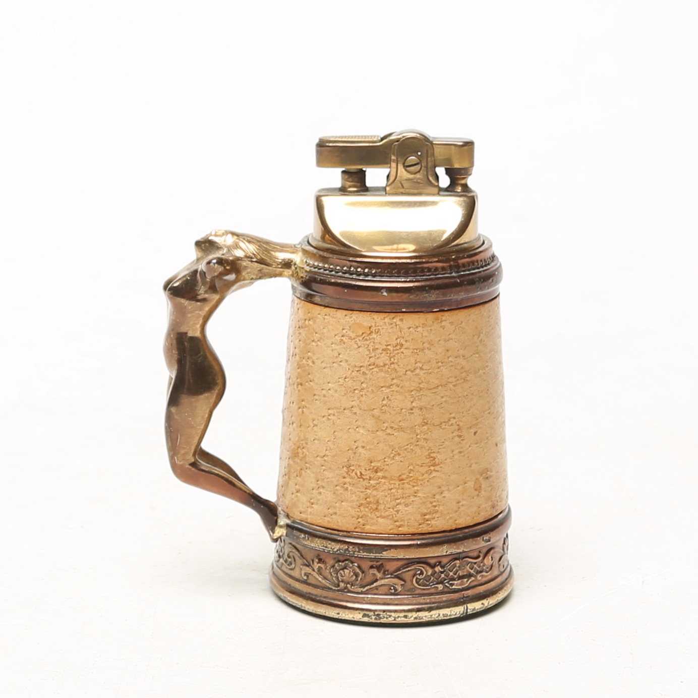 TÄNDARE, metall, med kvinnomotiv.