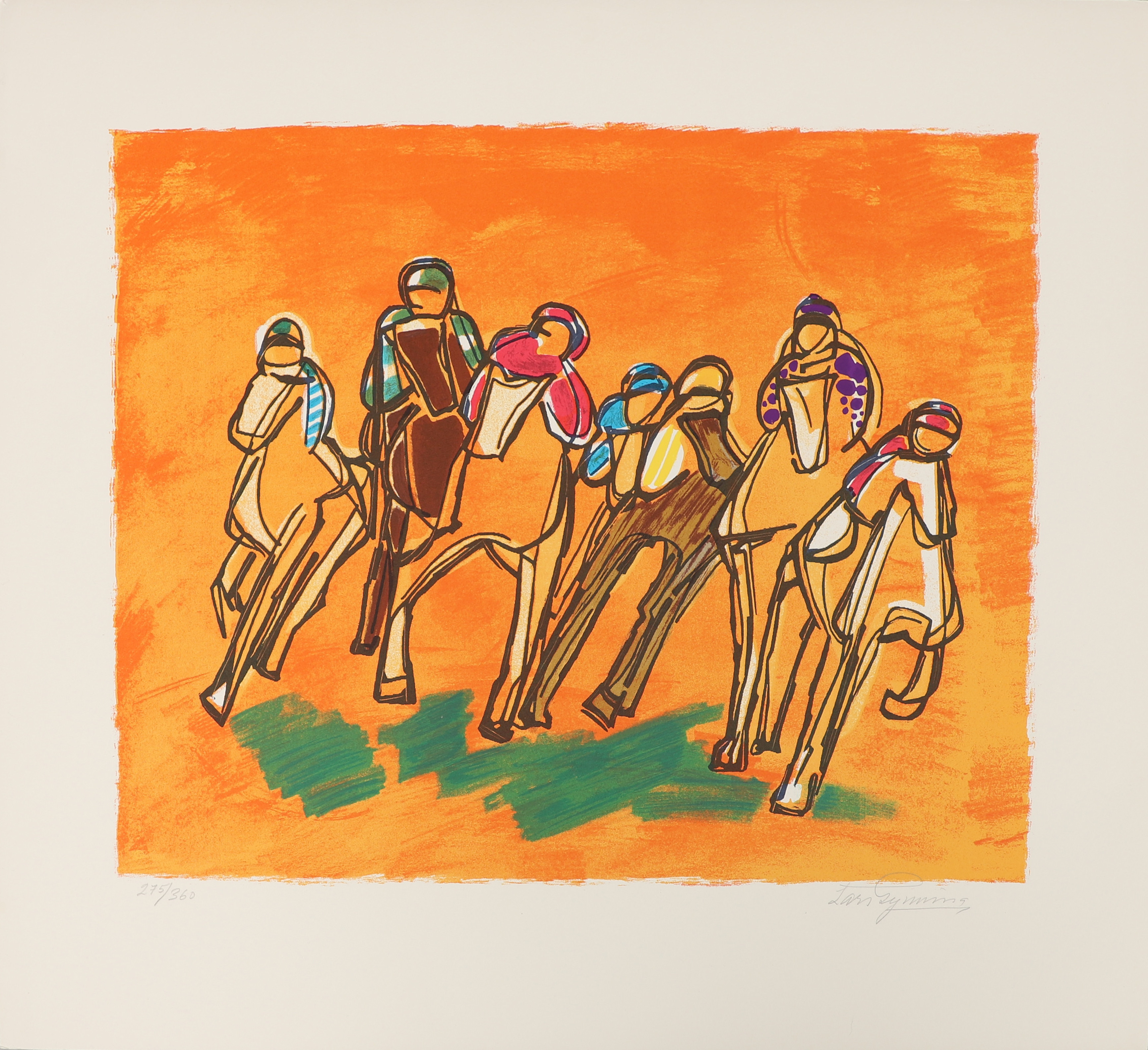 LARS GYNNING, färglitografi. "Galopp". Numrerad 275/360 samt signerad.