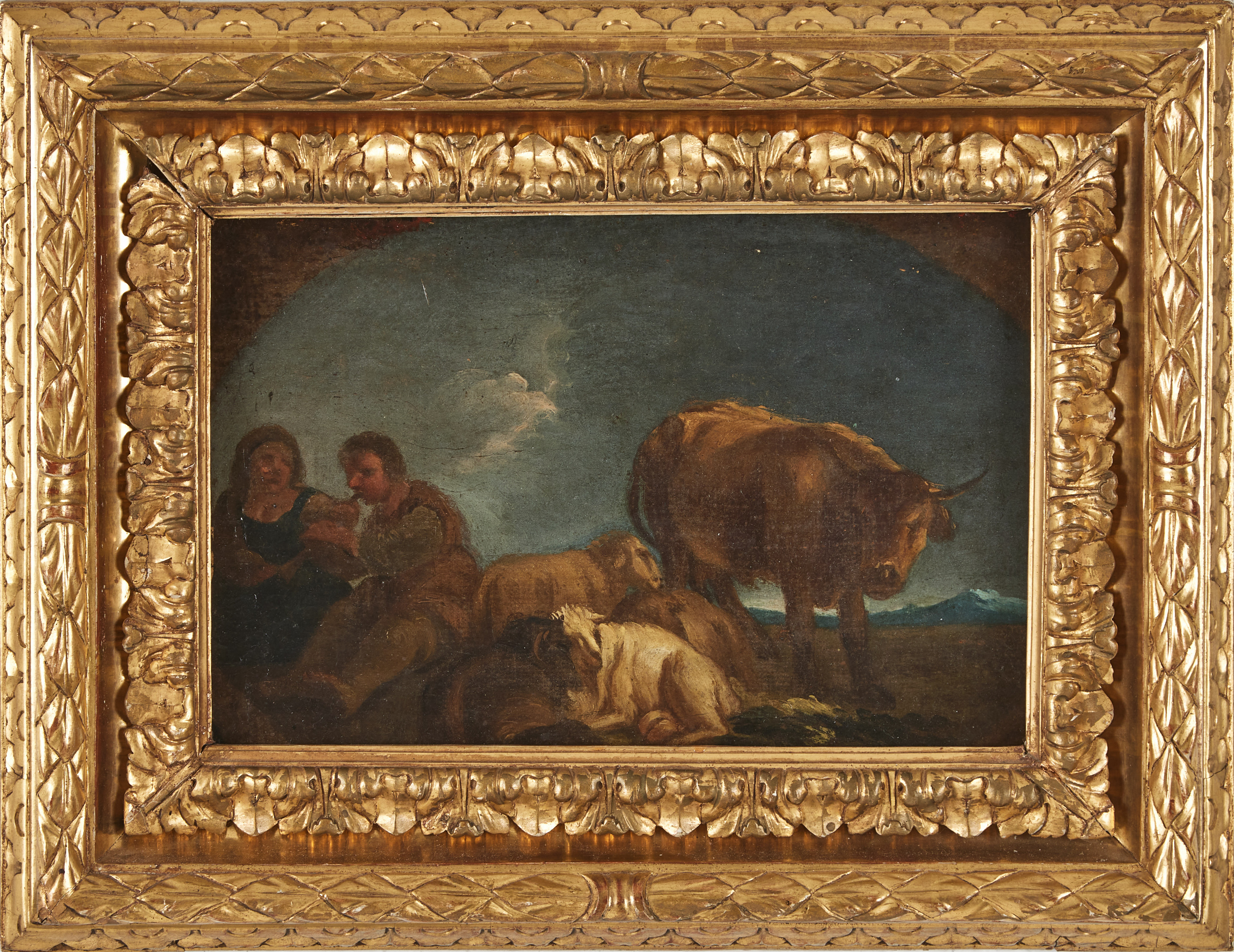 OIDENTIFIERAD KONSTNÄR. Herdar med boskap, olja på duk, 1700-tal.