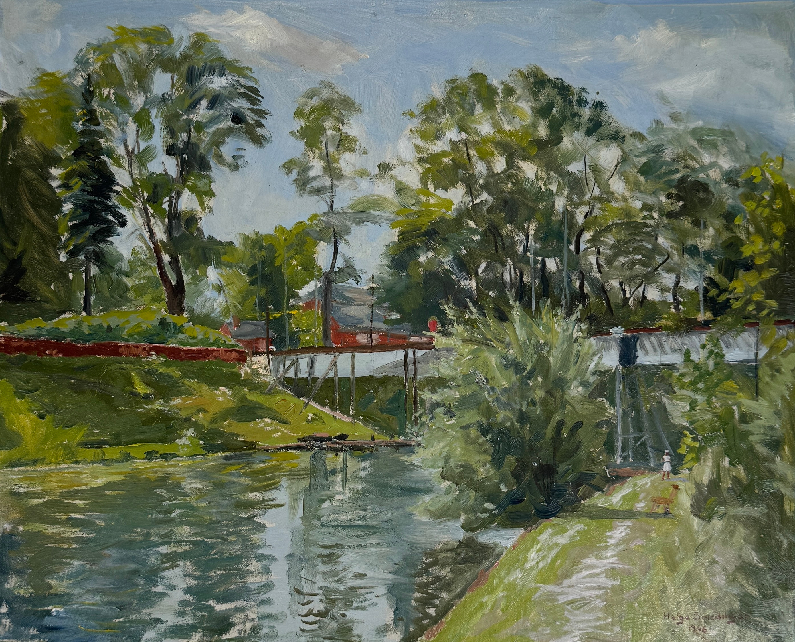 HELGE SMEDINGER. Göta Kanal vid Motala, Olja på pannå, signerad Helge Smedinger och daterad 1946.