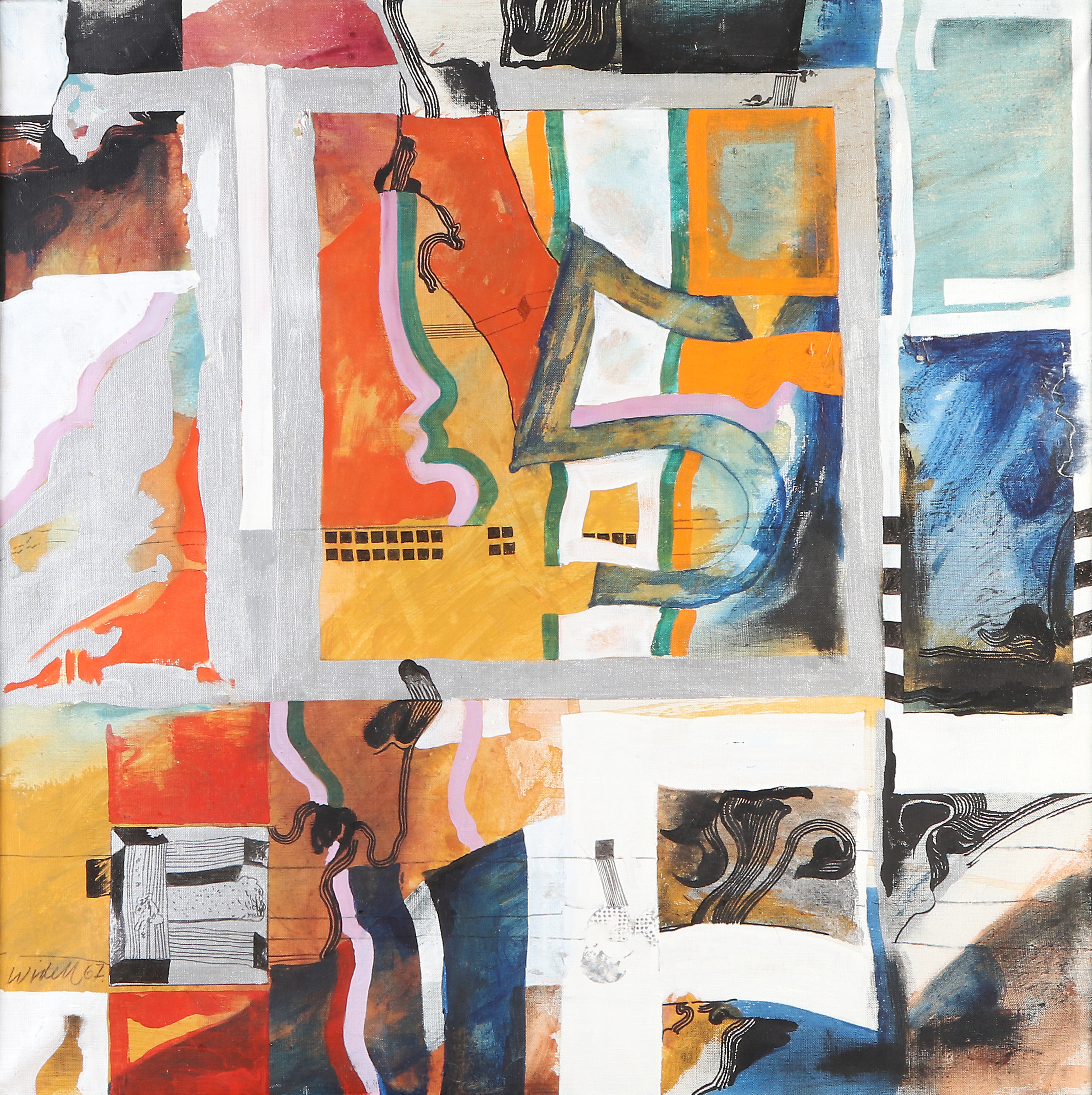 EDDIE WIDELL. Blandteknik på duk. "Detalj ur inkubation". Signerad Widell 67.