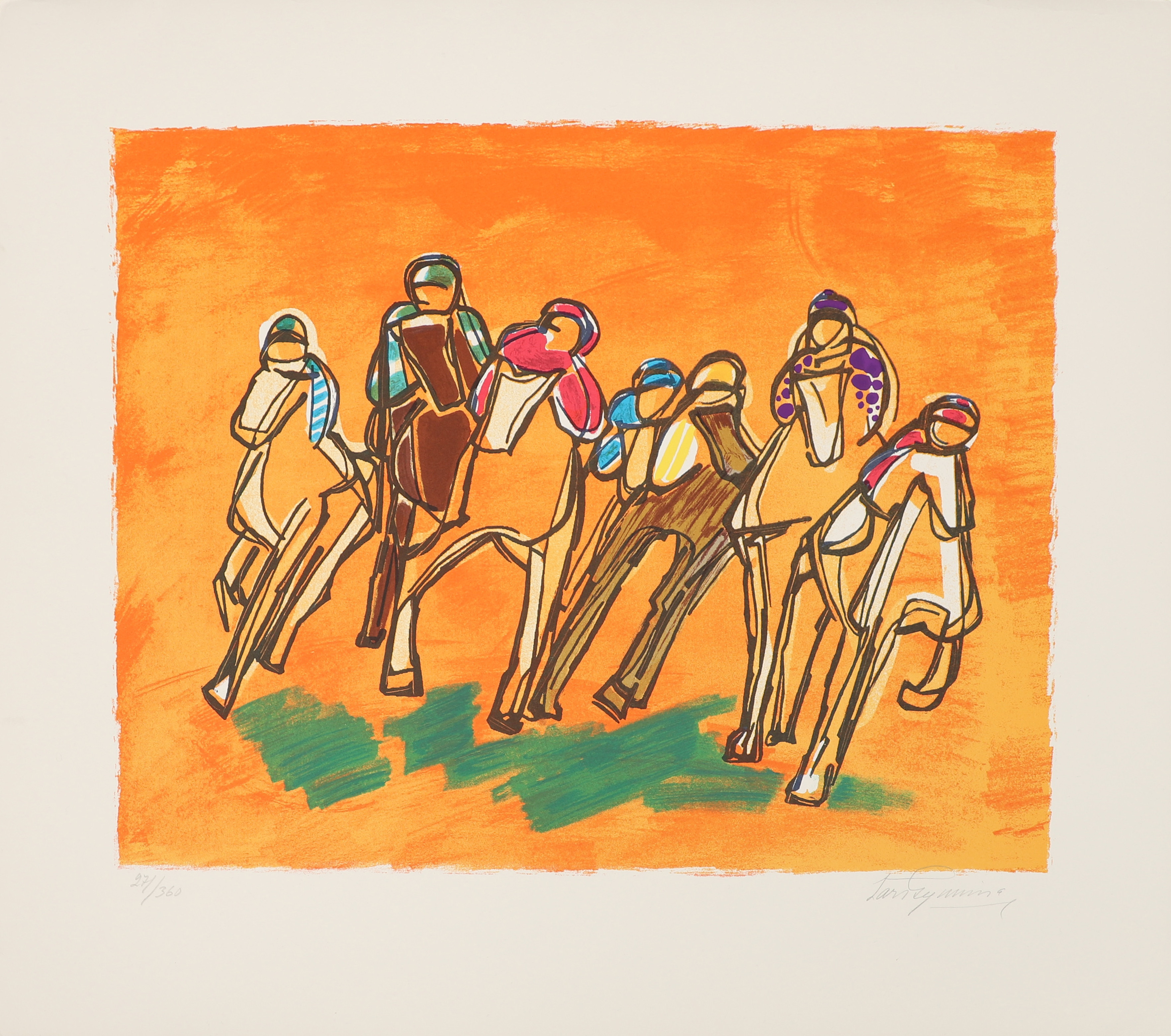 LARS GYNNING, färglitografi. "Galopp". Numrerad 271/360 samt signerad.