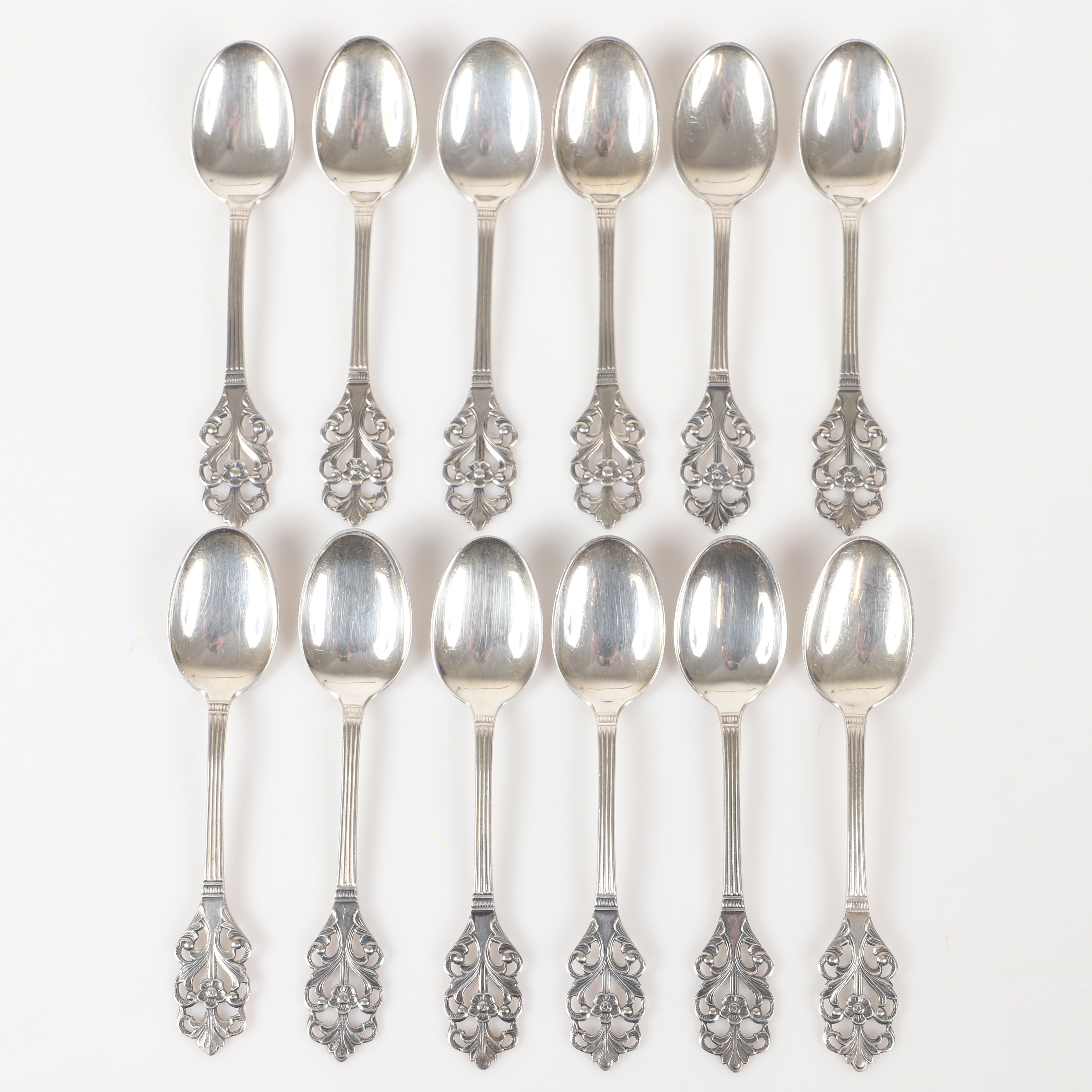 KAFFESKEDAR, 12 stycken, silver, Norge.