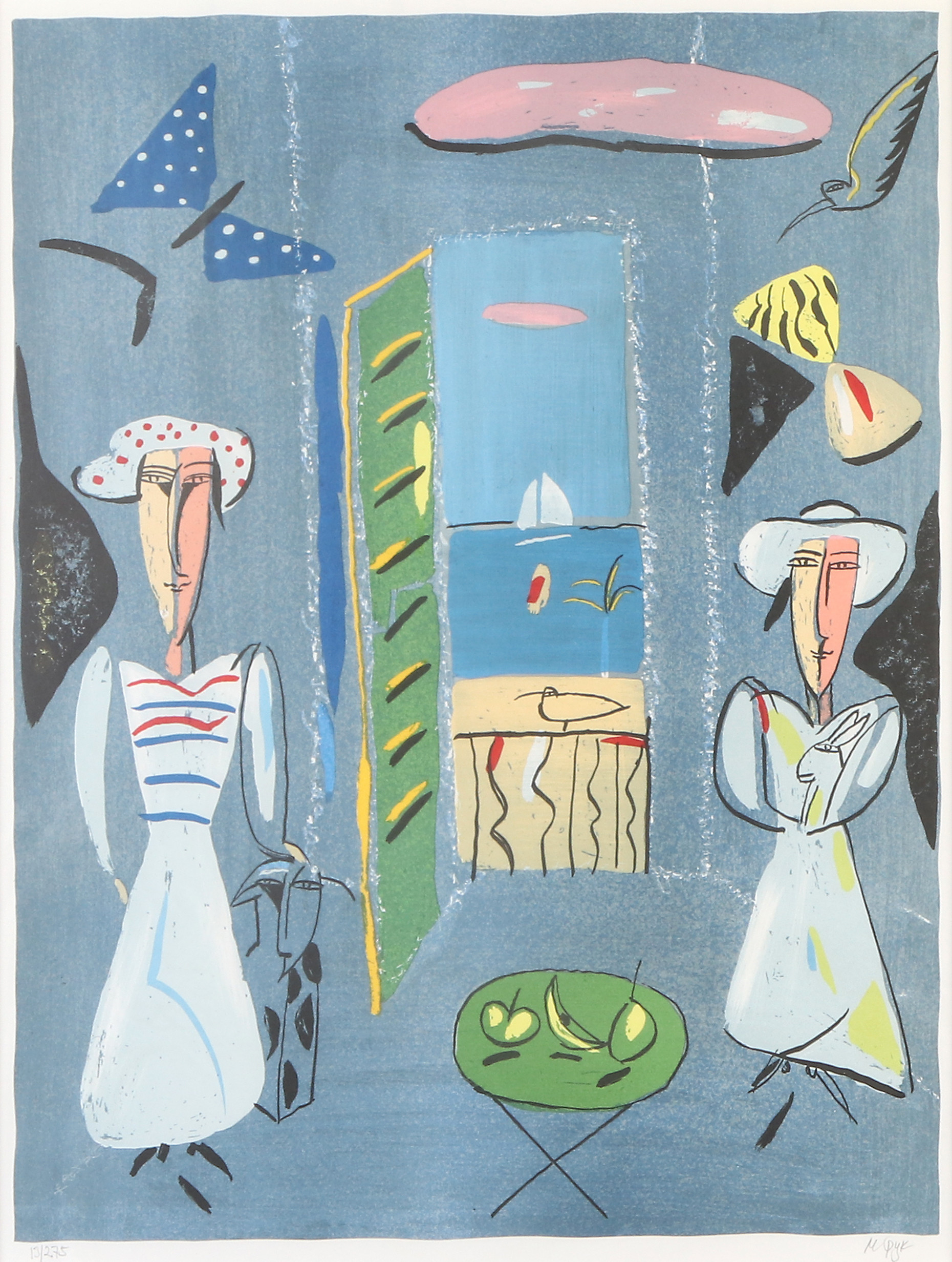 MADELEINE PYK. Litografi, 13/275. Kvinnor och djur. Signerad.