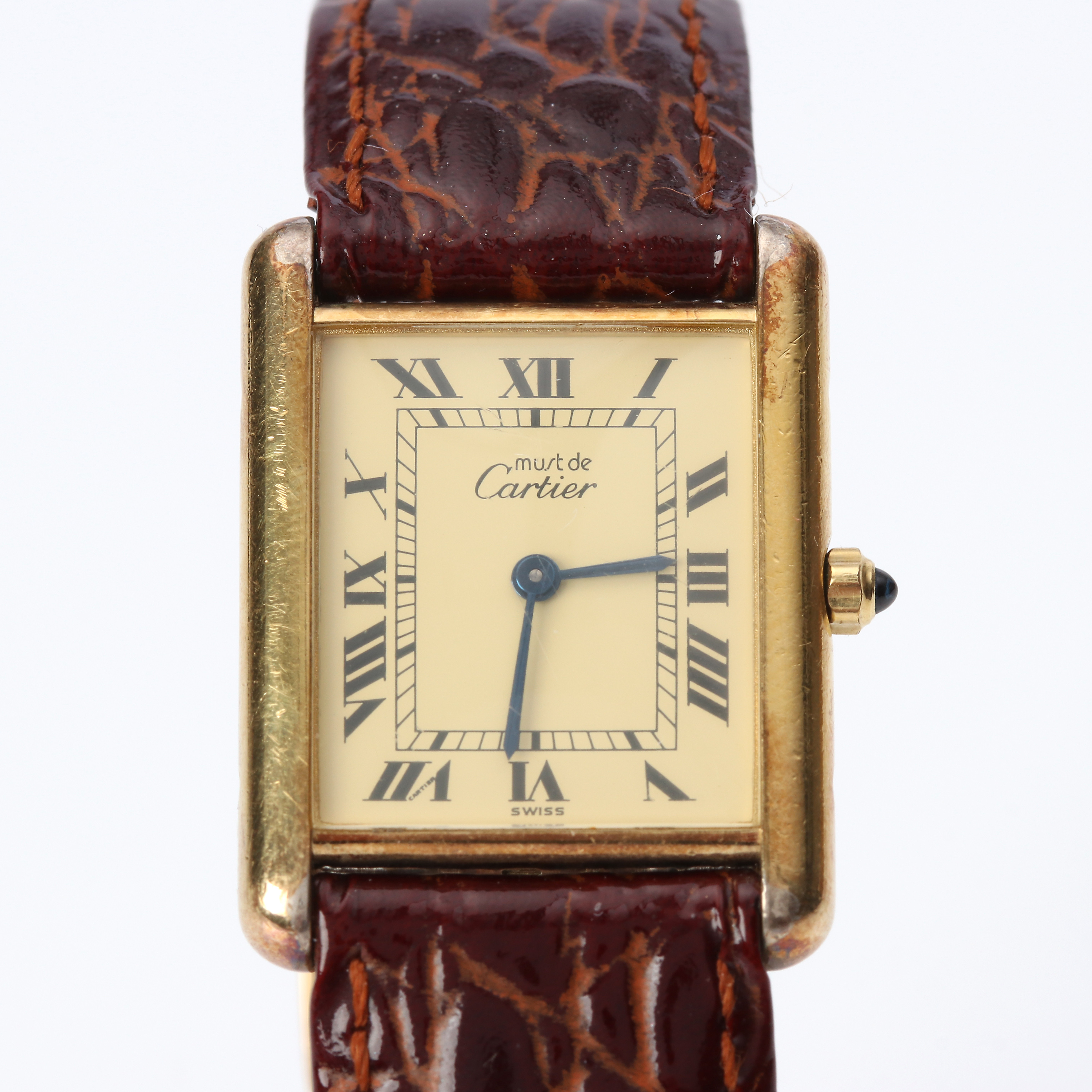 CARTIER "TANK", ARMBANDSUR. Förgyllt silver, quartzverk.