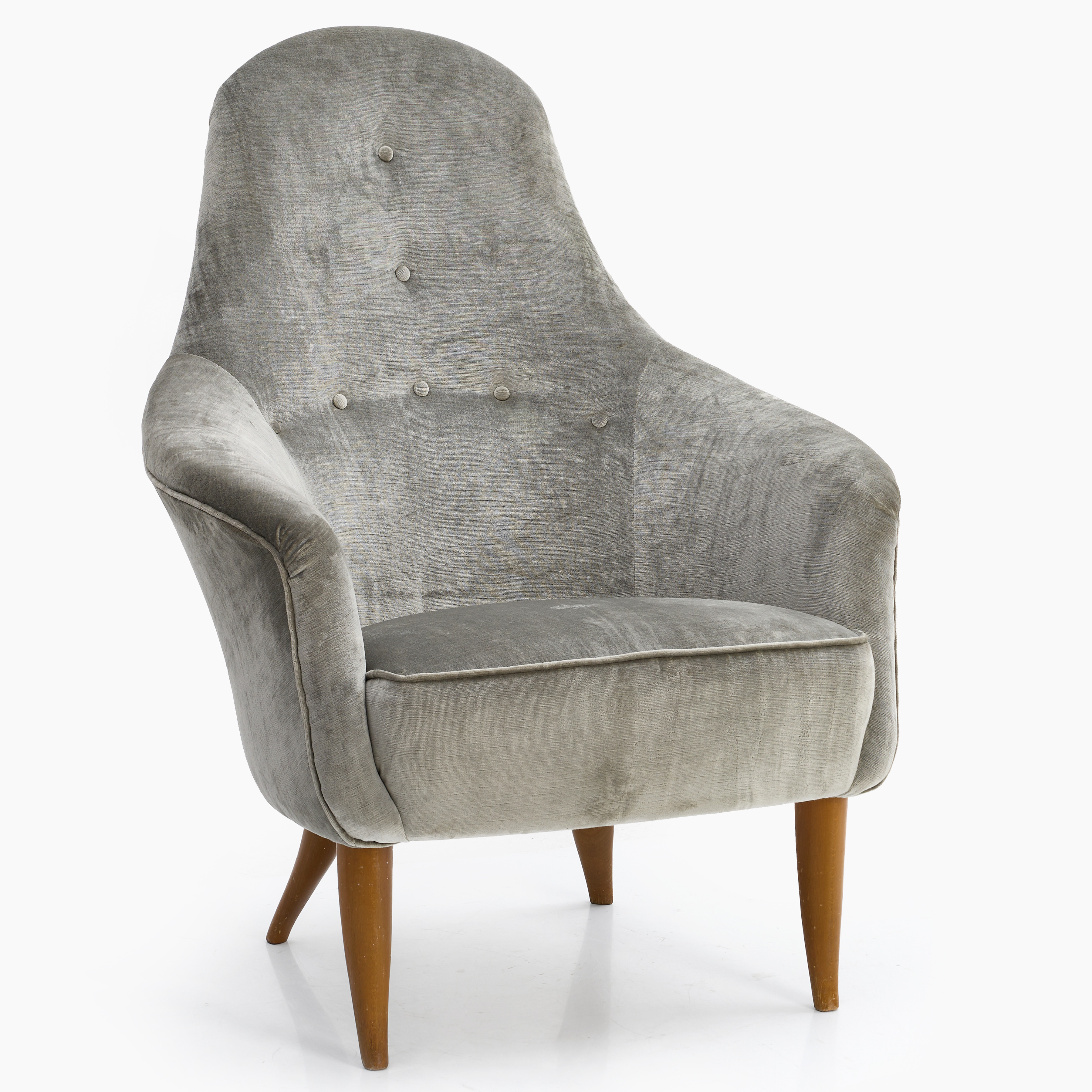 KERSTIN HÖRLIN-HOLMQUIST (SVERIGE, 1925–1997). Fåtölj "Stora Adam", Triva-serien, Nordiska Kompaniet, 1900-talets mitt. Plyschklädsel med djuphäftad rygg.