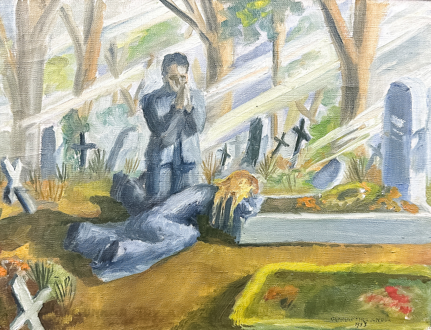 STEN GUNNAR THELANDER. OLJA PÅ PANNÅ, "Graven", signerad, daterad-1933.