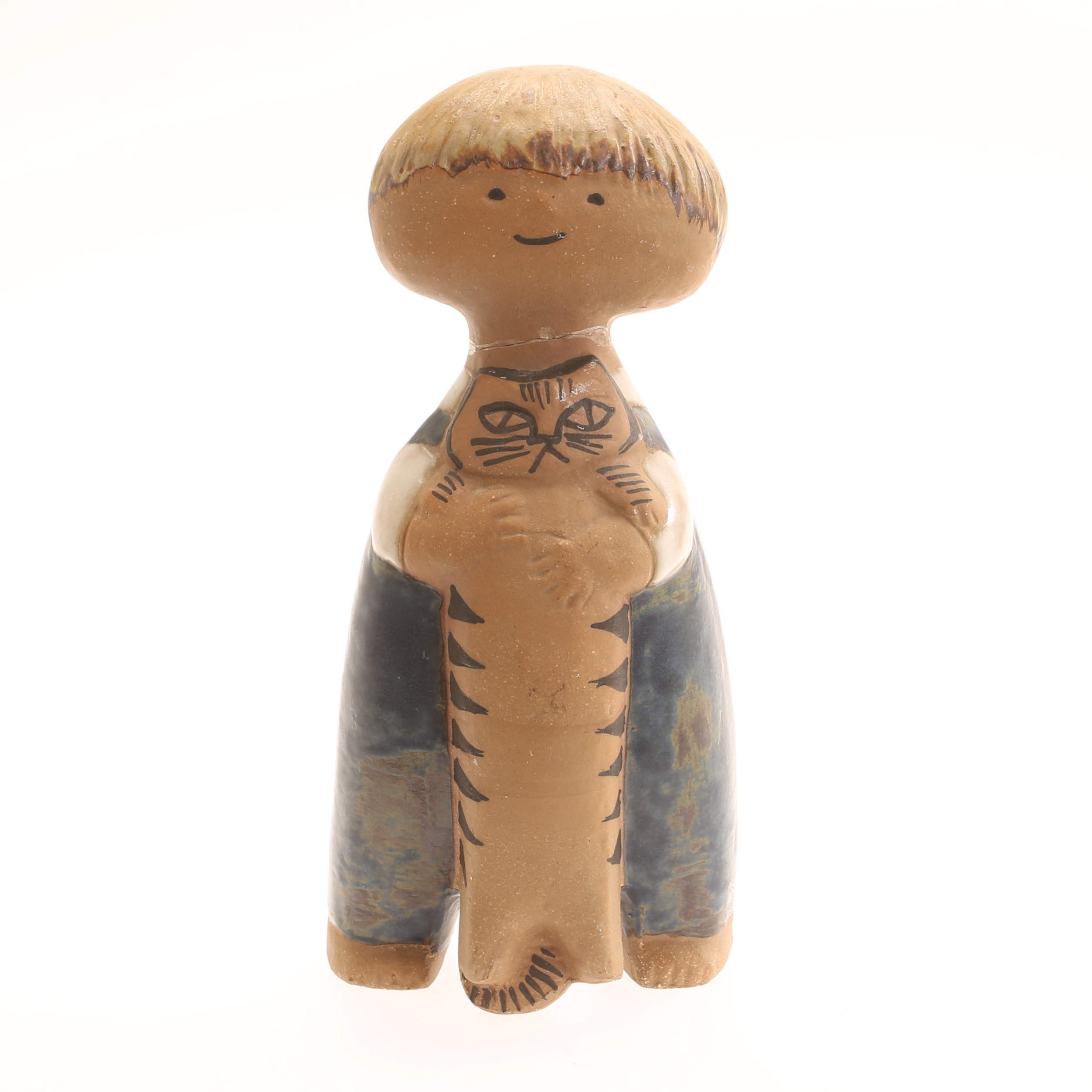 LISA LARSON. Figurin, stengods, "Pelle med katt", Gustavsberg.