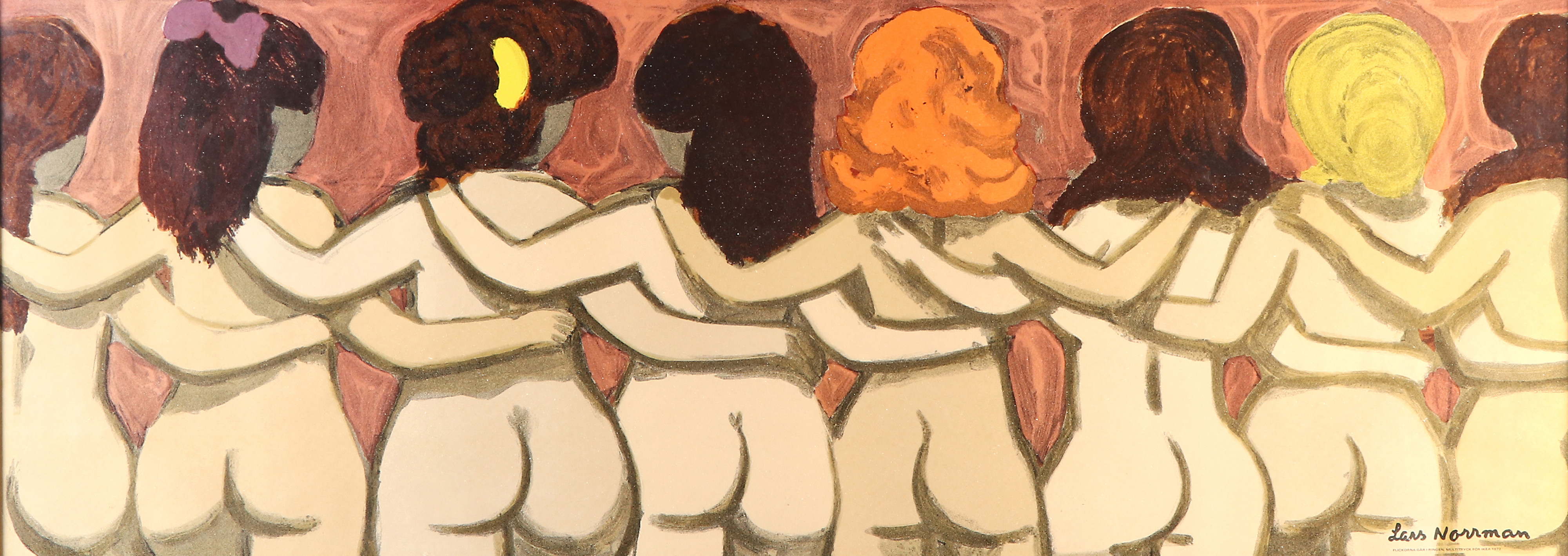 LARS NORRMAN. Multitryck. "Flickorna går in i ringen". För Ikea 1972. Signerad i trycket.