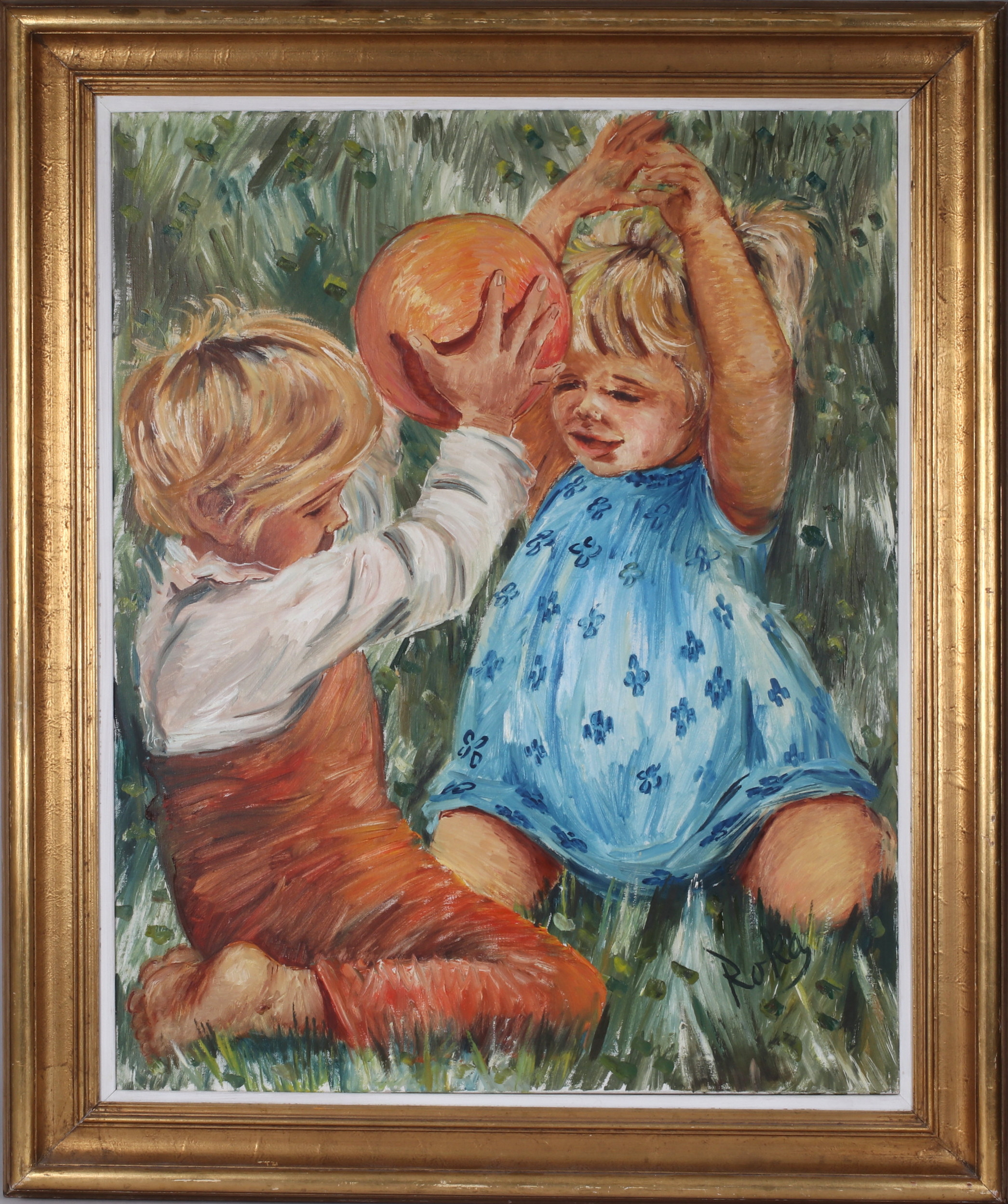 CHARLES ROKA. Lekande barn, olja på duk, signerad.