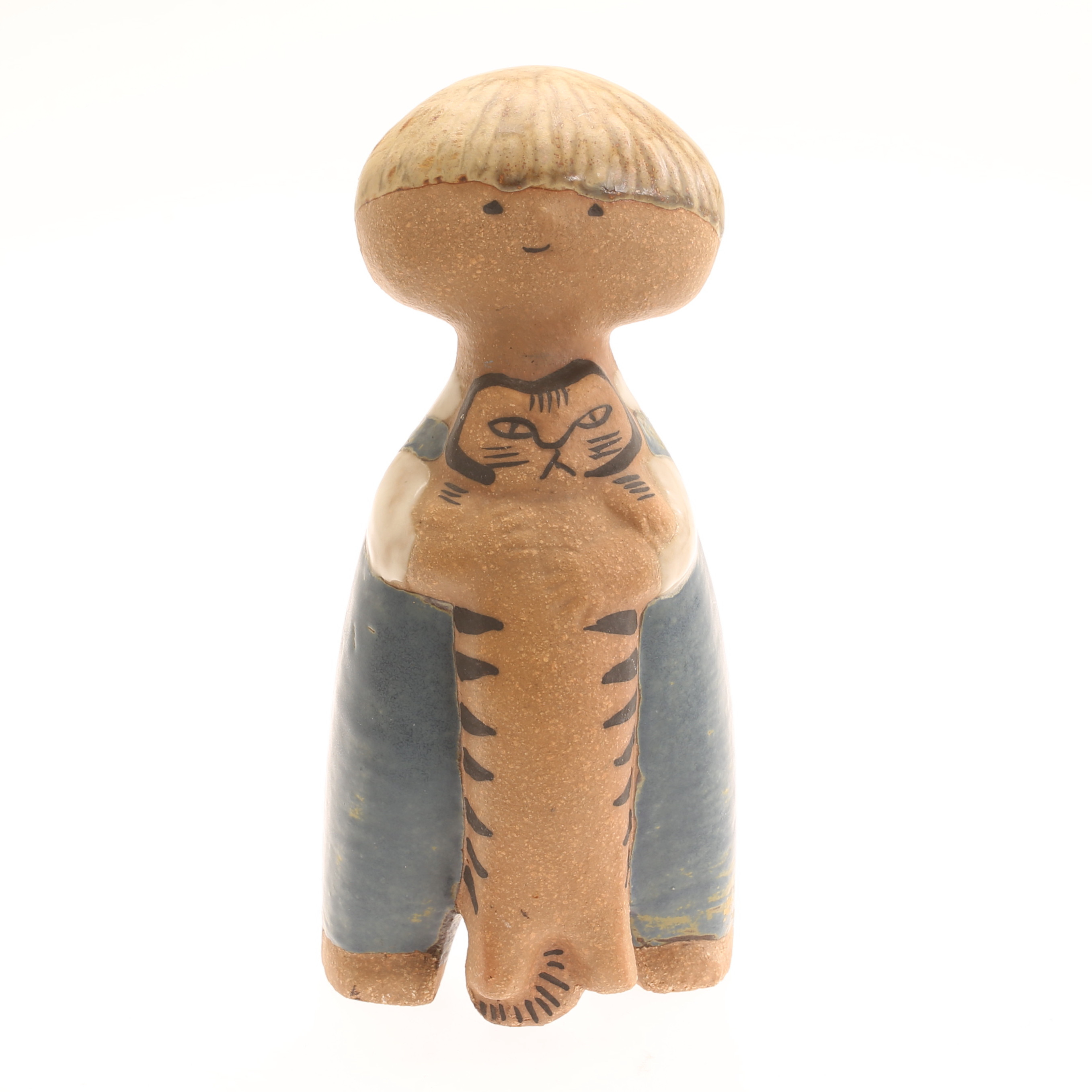 LISA LARSON. Figurin, stengods, "Pelle med katt", Gustavsberg.