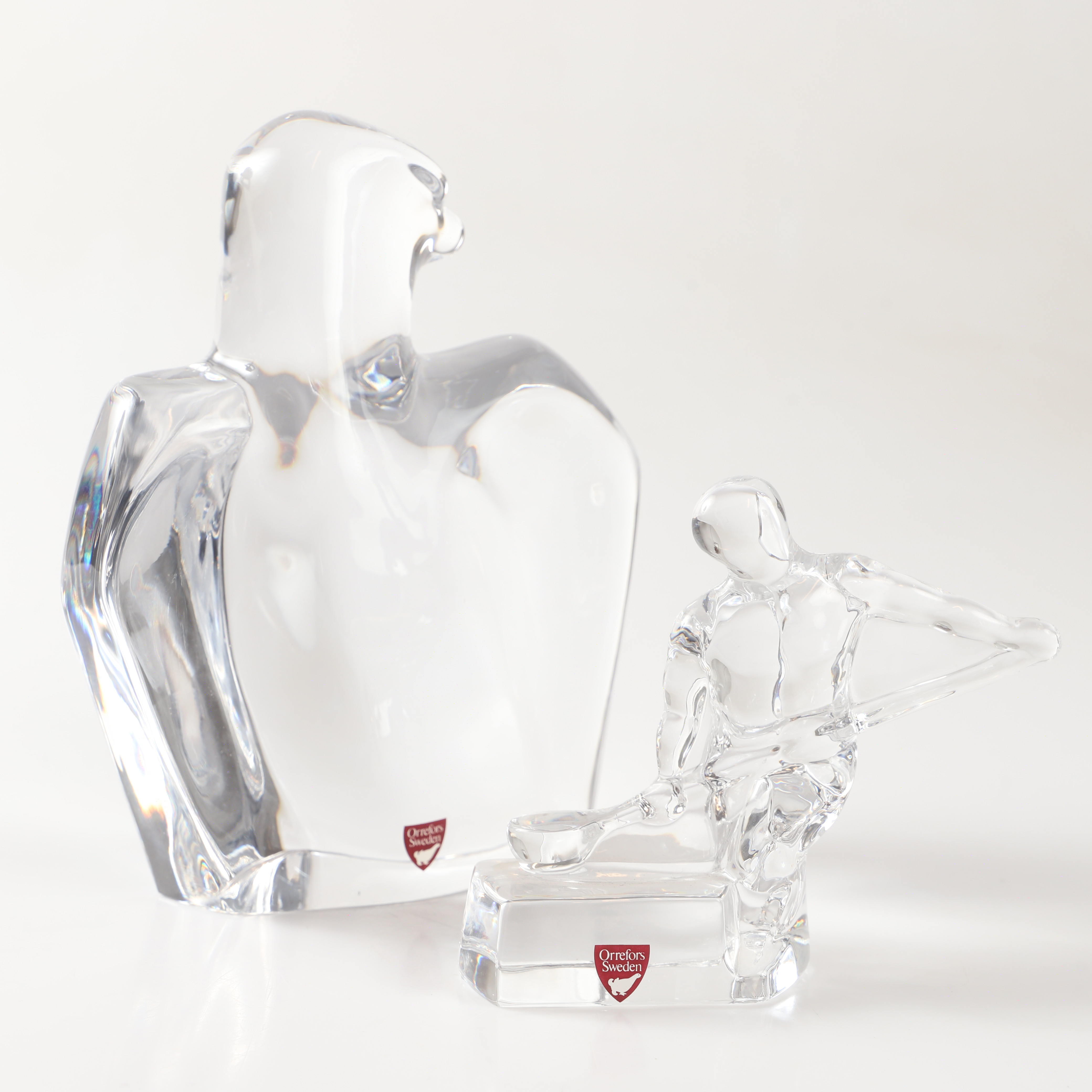 OLLE ALBERIUS. Figuriner, 2 stycken, glas, Orrefors.